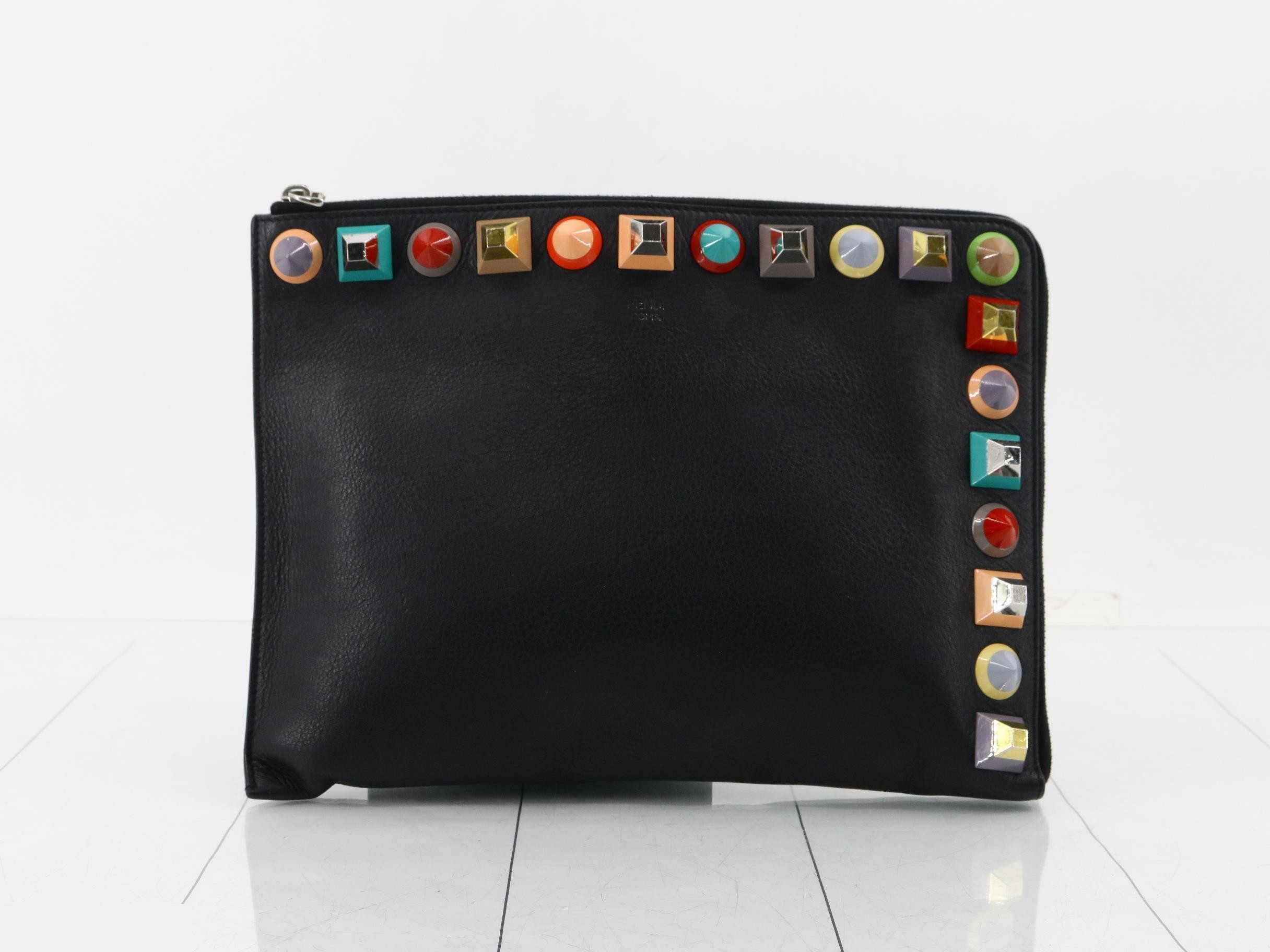 Leather multi-stud clutch bag