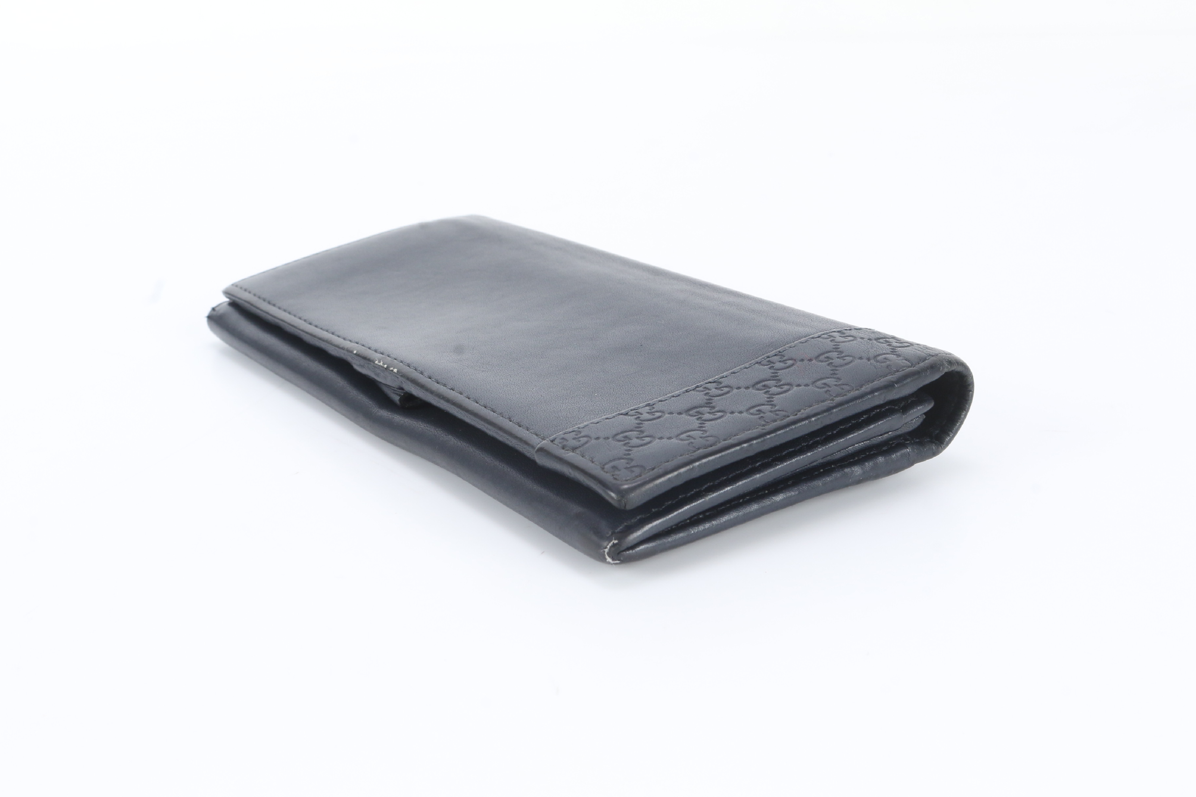 Leather Guccissima Long Wallet, Black — view 5