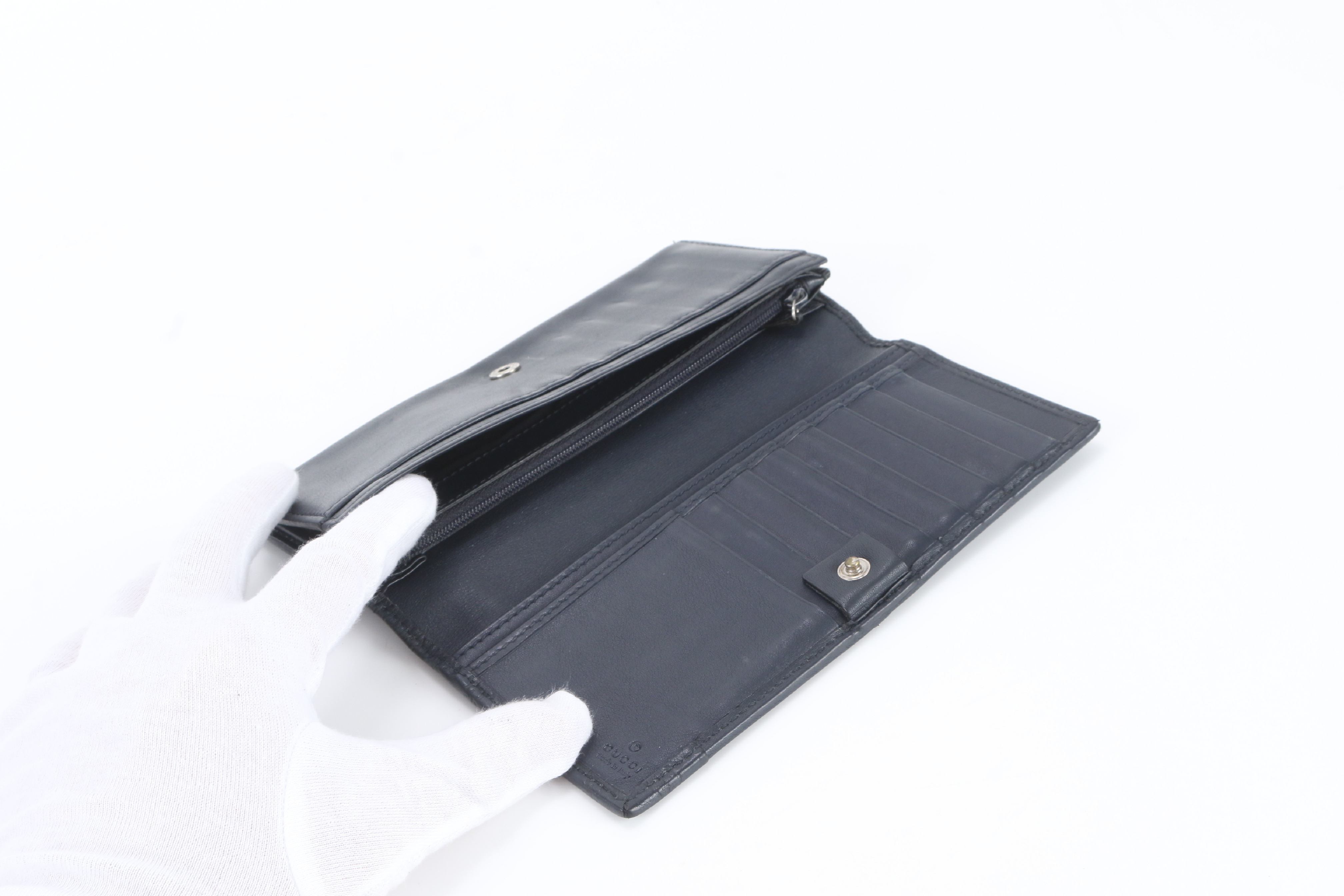 Leather Guccissima Long Wallet, Black — view 6