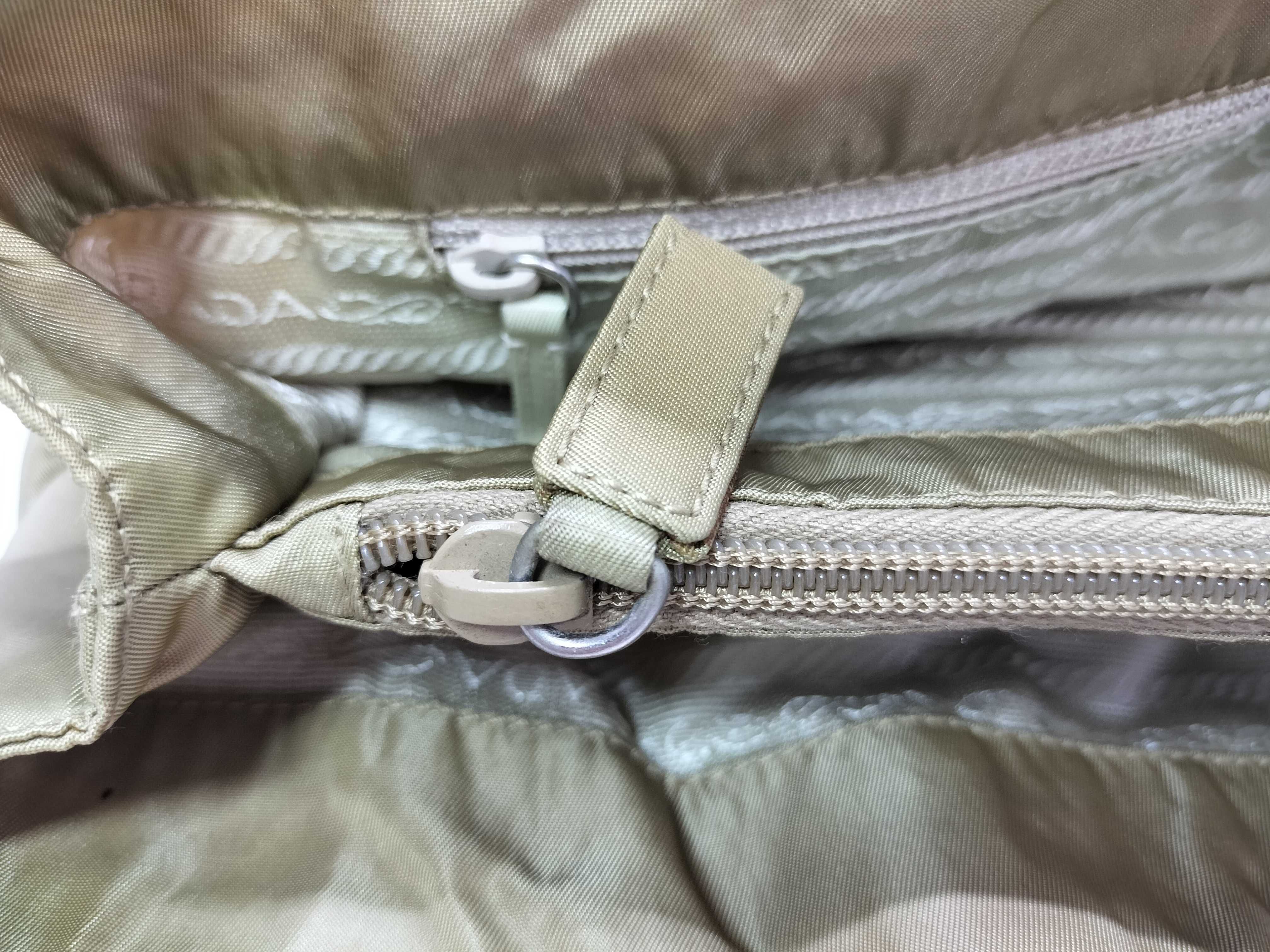 nylon tote bag in beige with triangular logo. — view 12