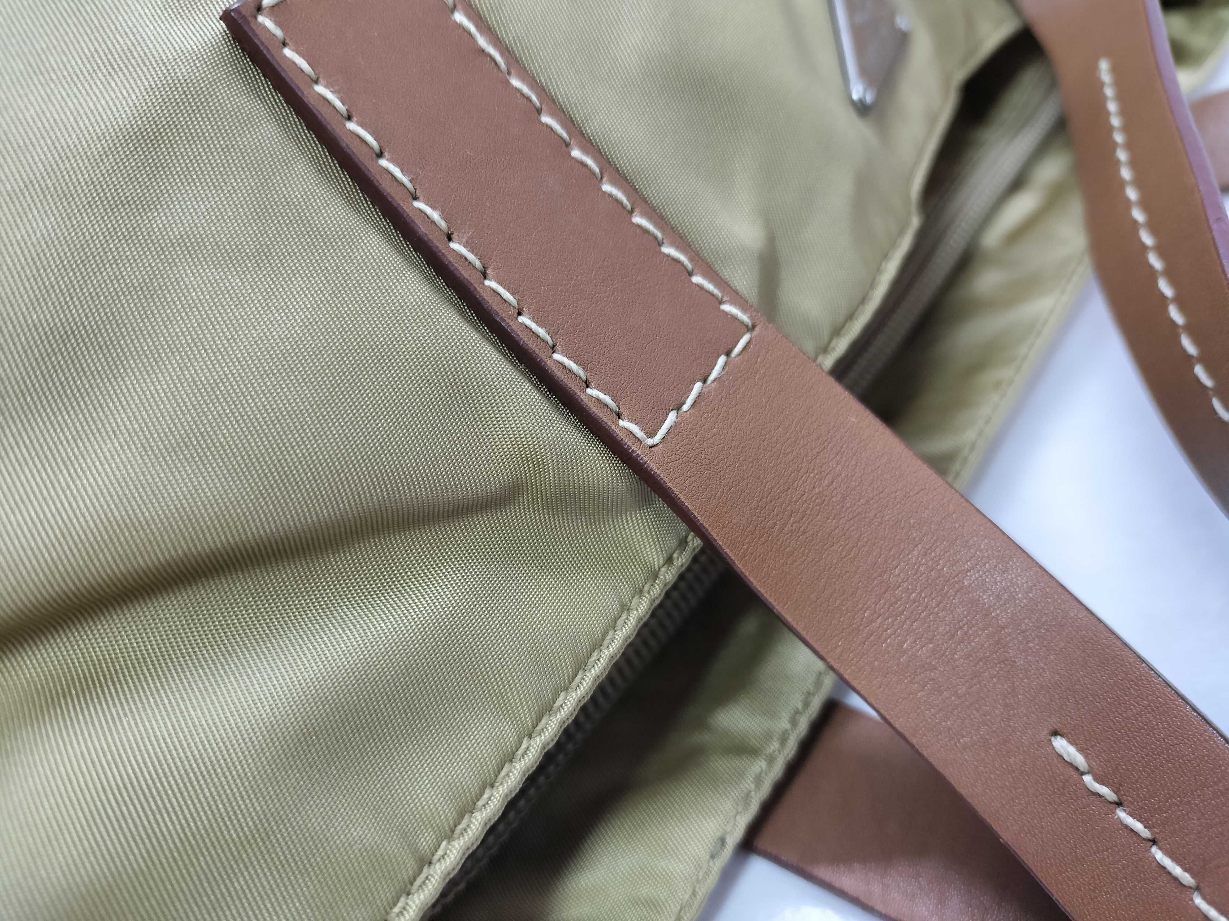 nylon tote bag in beige with triangular logo. — view 5