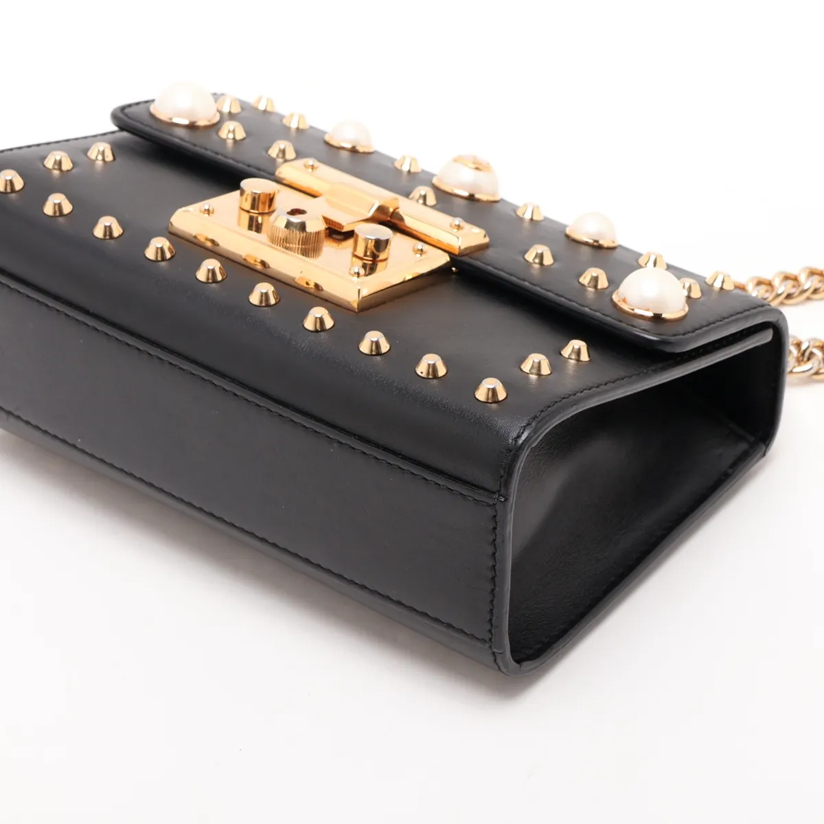 Padlock 432182 Leather x Stud Chain Shoulder Bag, Black — view 3