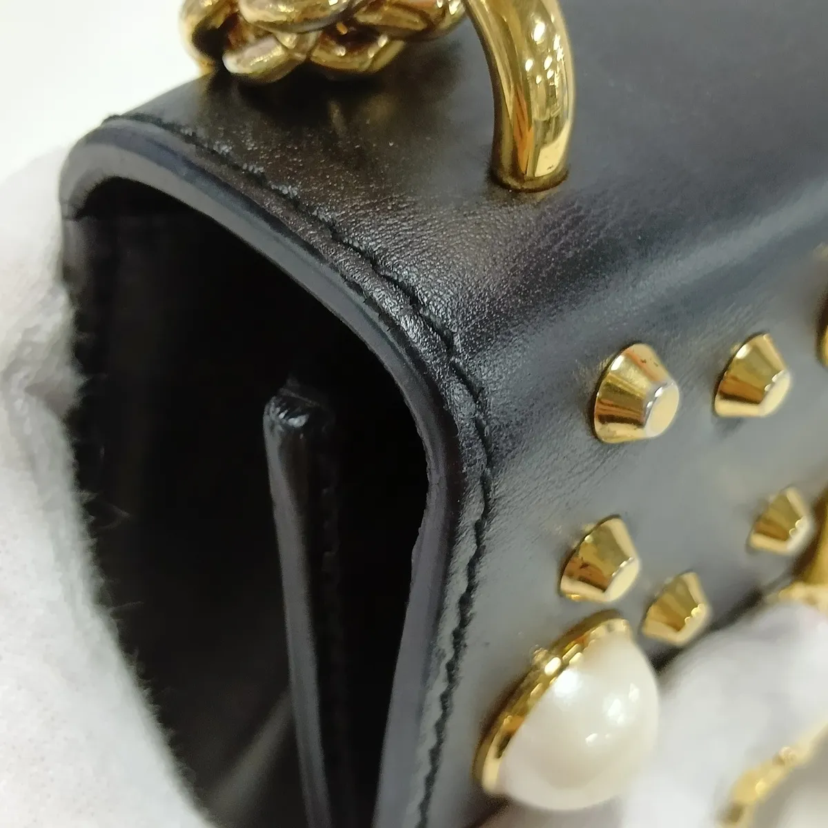 Padlock 432182 Leather x Stud Chain Shoulder Bag, Black — view 8
