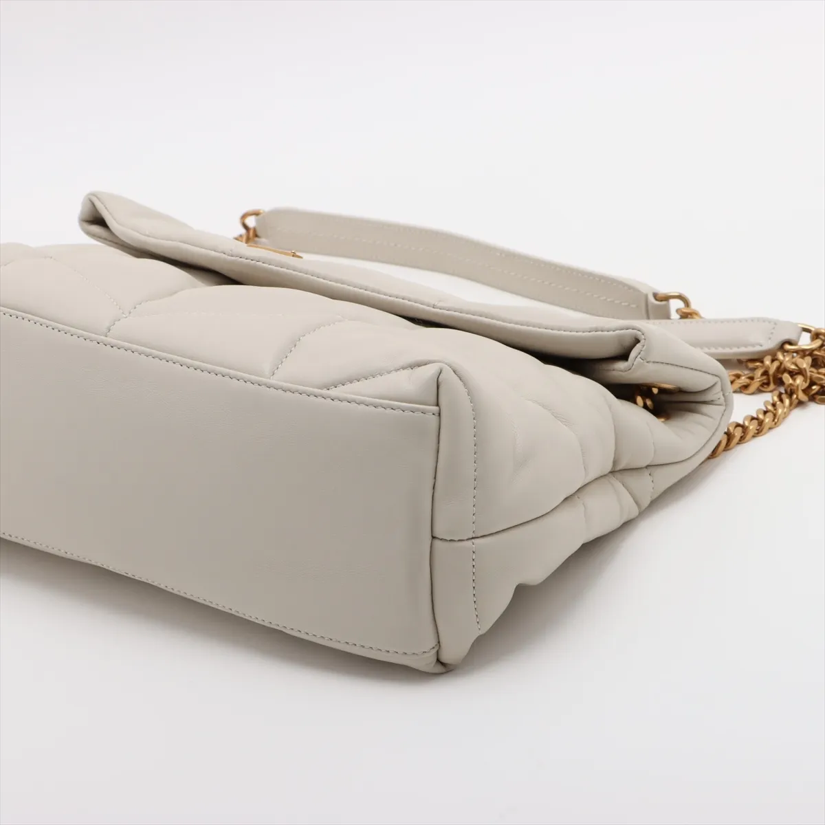 Lulu Puffer Leather Chain Shoulder Bag, Beige, 577476 — view 3