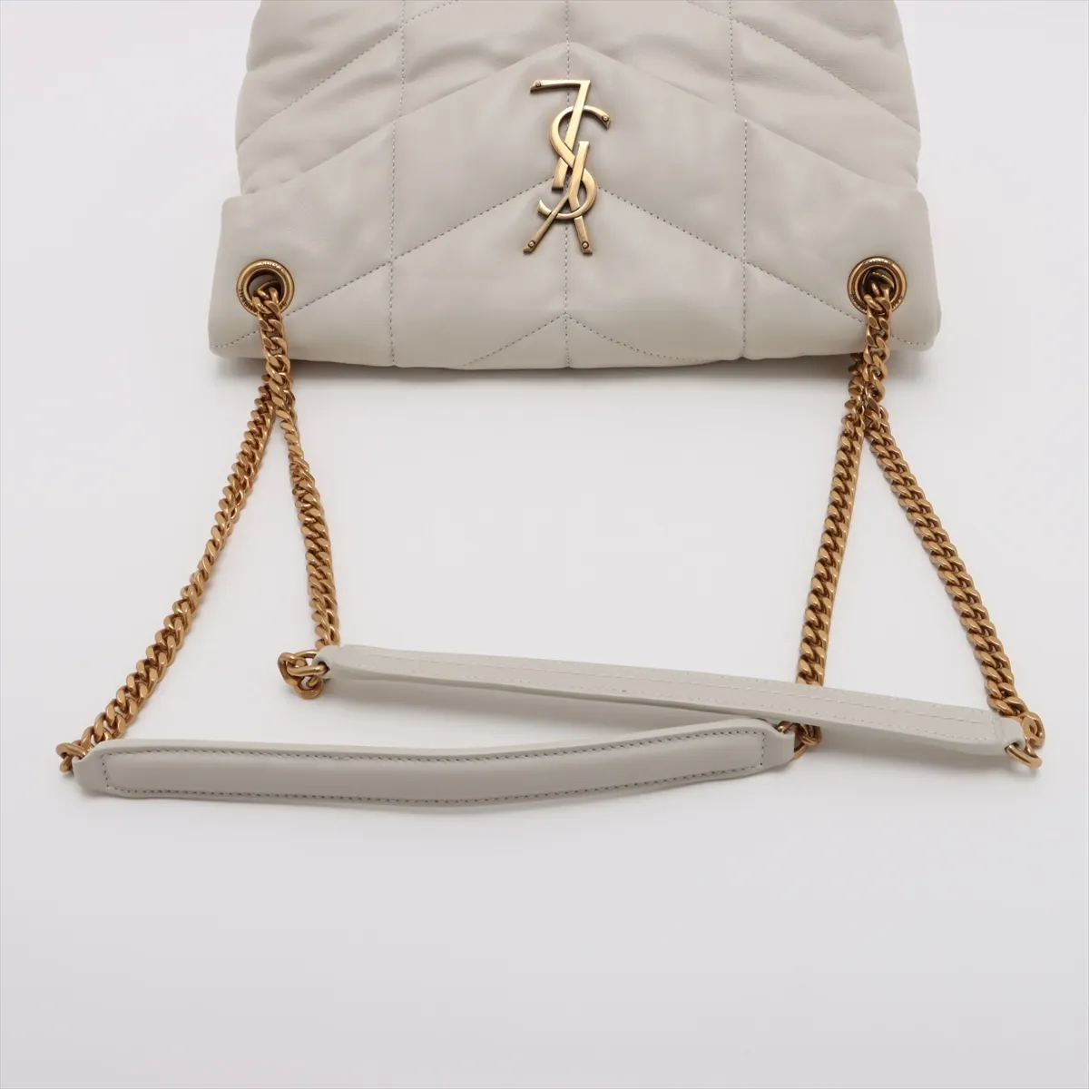 Lulu Puffer Leather Chain Shoulder Bag, Beige, 577476 — view 5