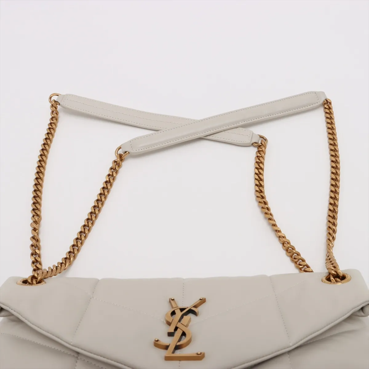 Lulu Puffer Leather Chain Shoulder Bag, Beige, 577476 — view 6