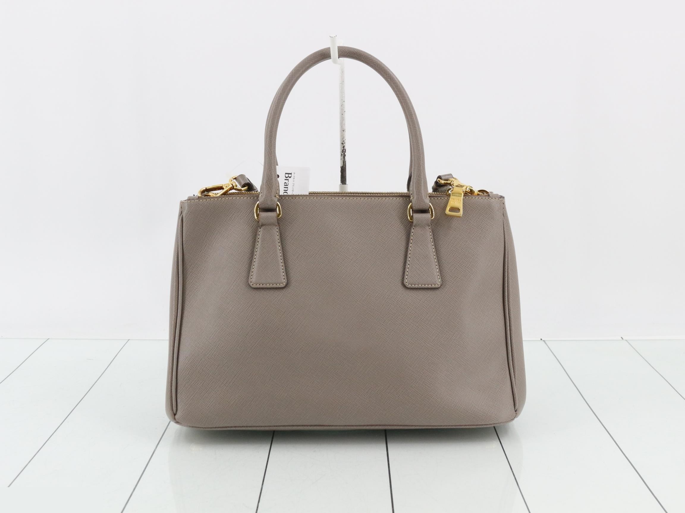 Saffiano Lux Leather 2-Way Handbag, Beige — view 2