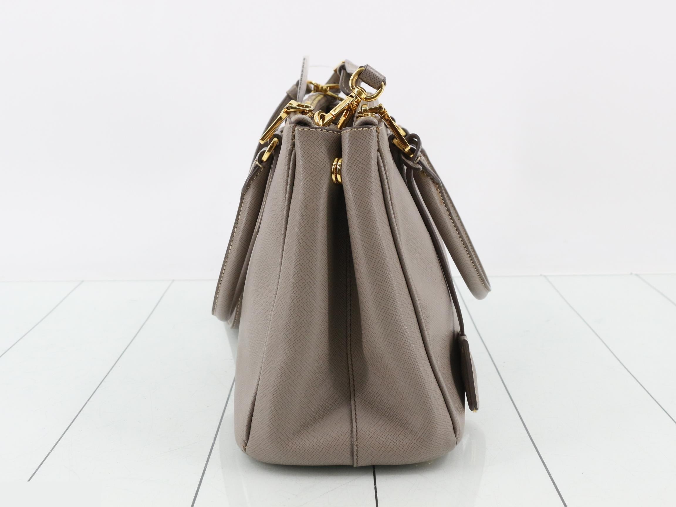 Saffiano Lux Leather 2-Way Handbag, Beige — view 4