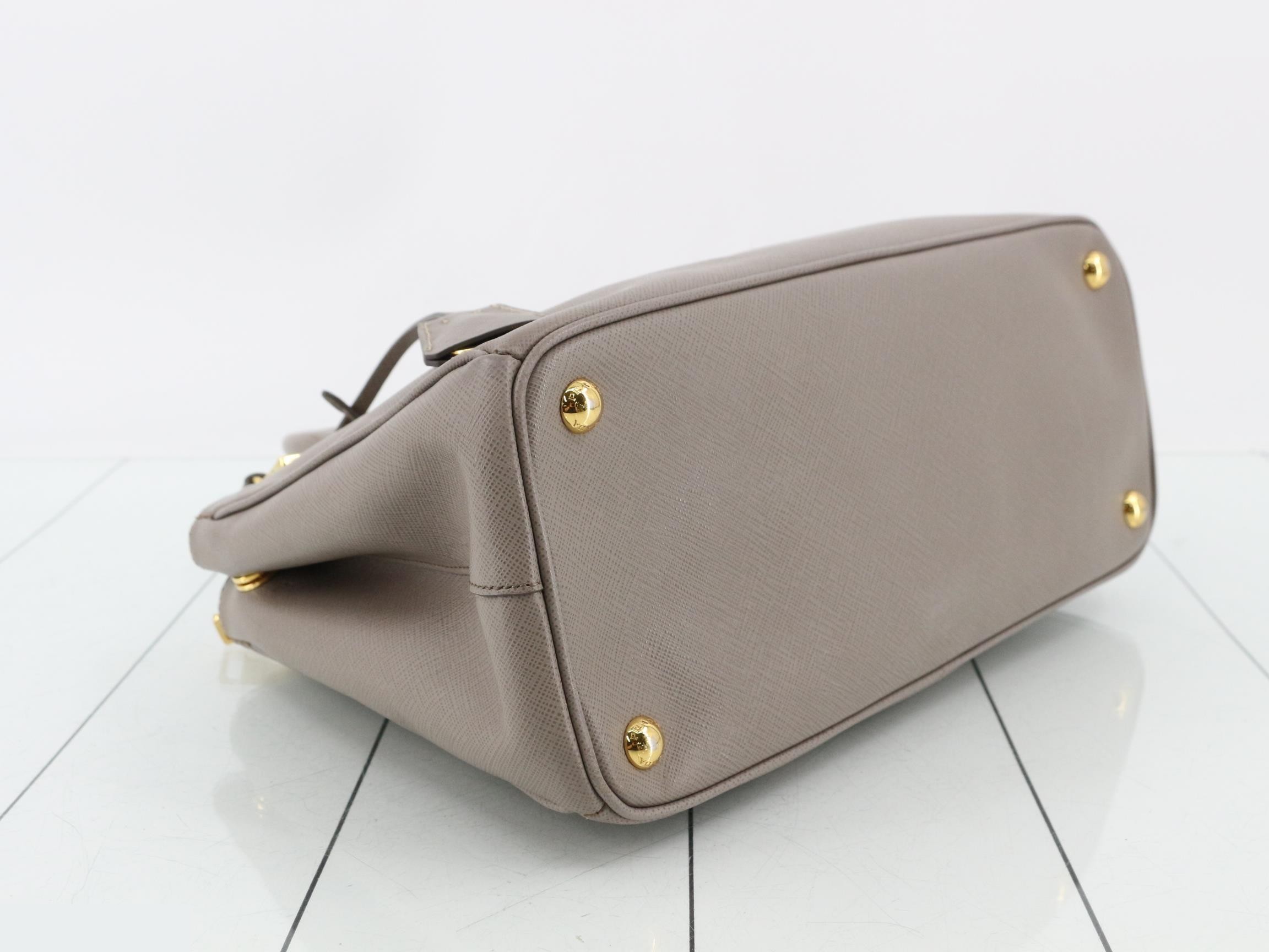 Saffiano Lux Leather 2-Way Handbag, Beige — view 5