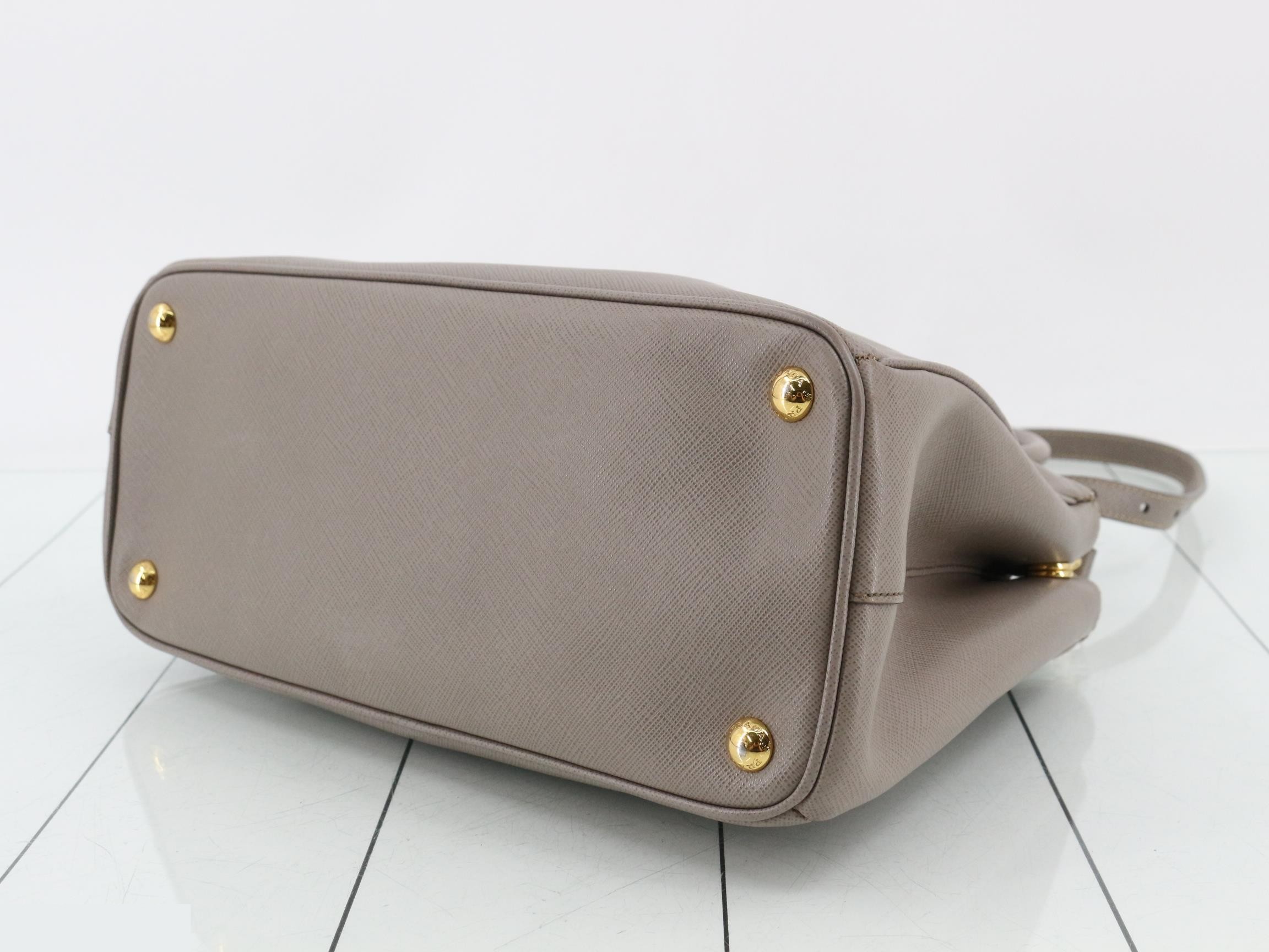 Saffiano Lux Leather 2-Way Handbag, Beige — view 6