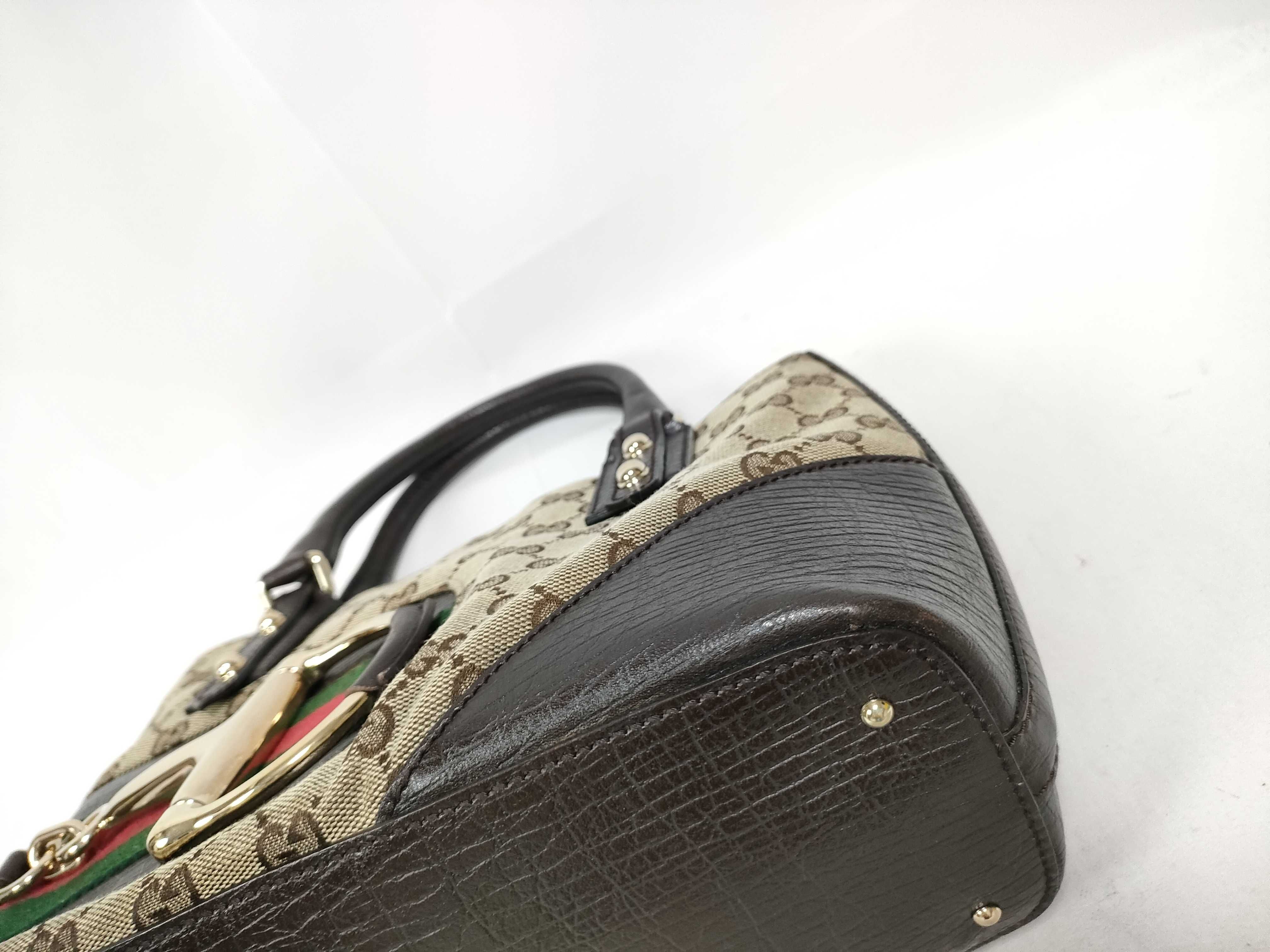 Brown Canvas Vintage Horsebit Buckle Handbag — view 5