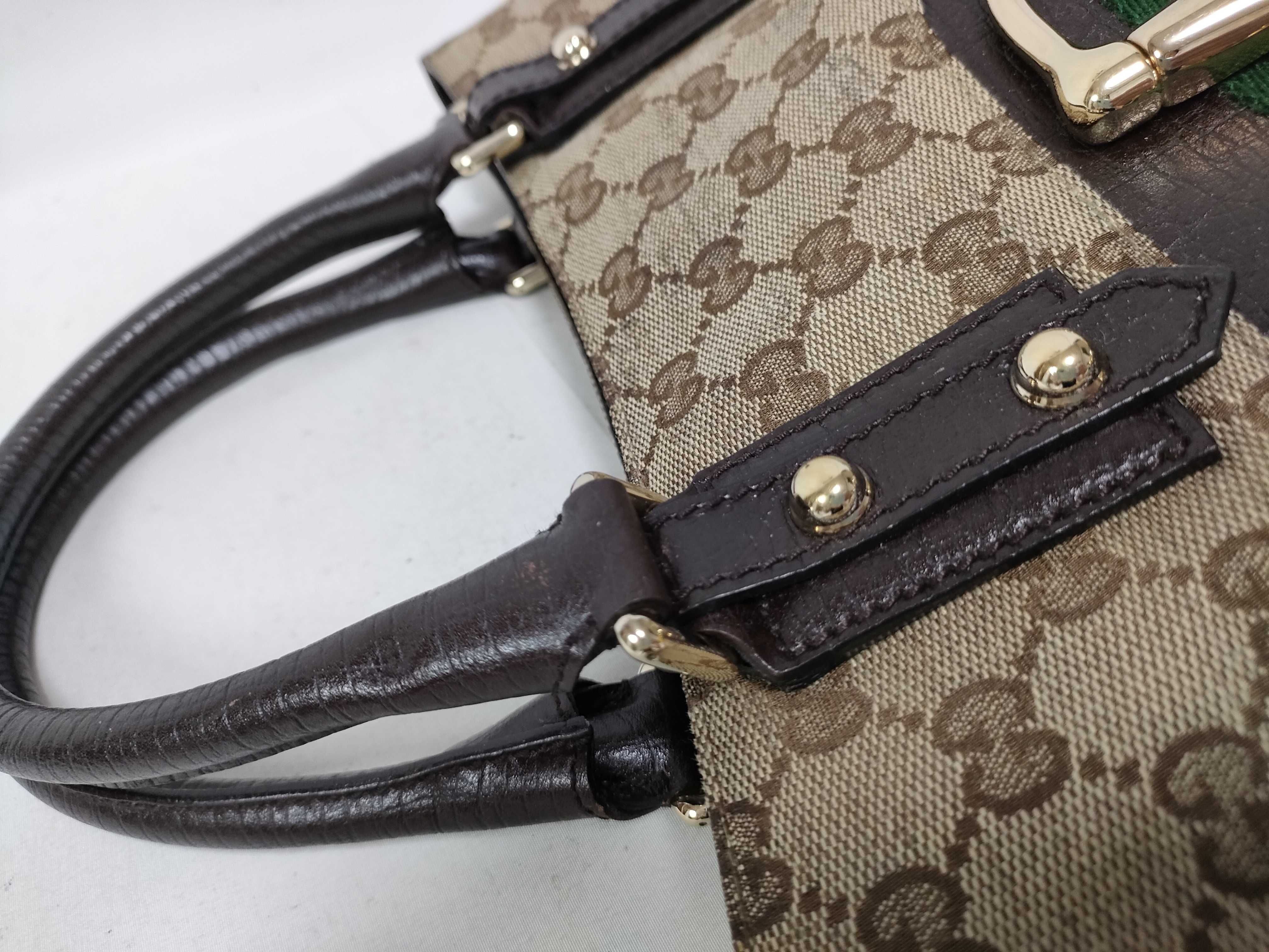 Brown Canvas Vintage Horsebit Buckle Handbag — view 7