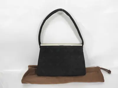 Suede Clasp Handbag with Floral Embroidery