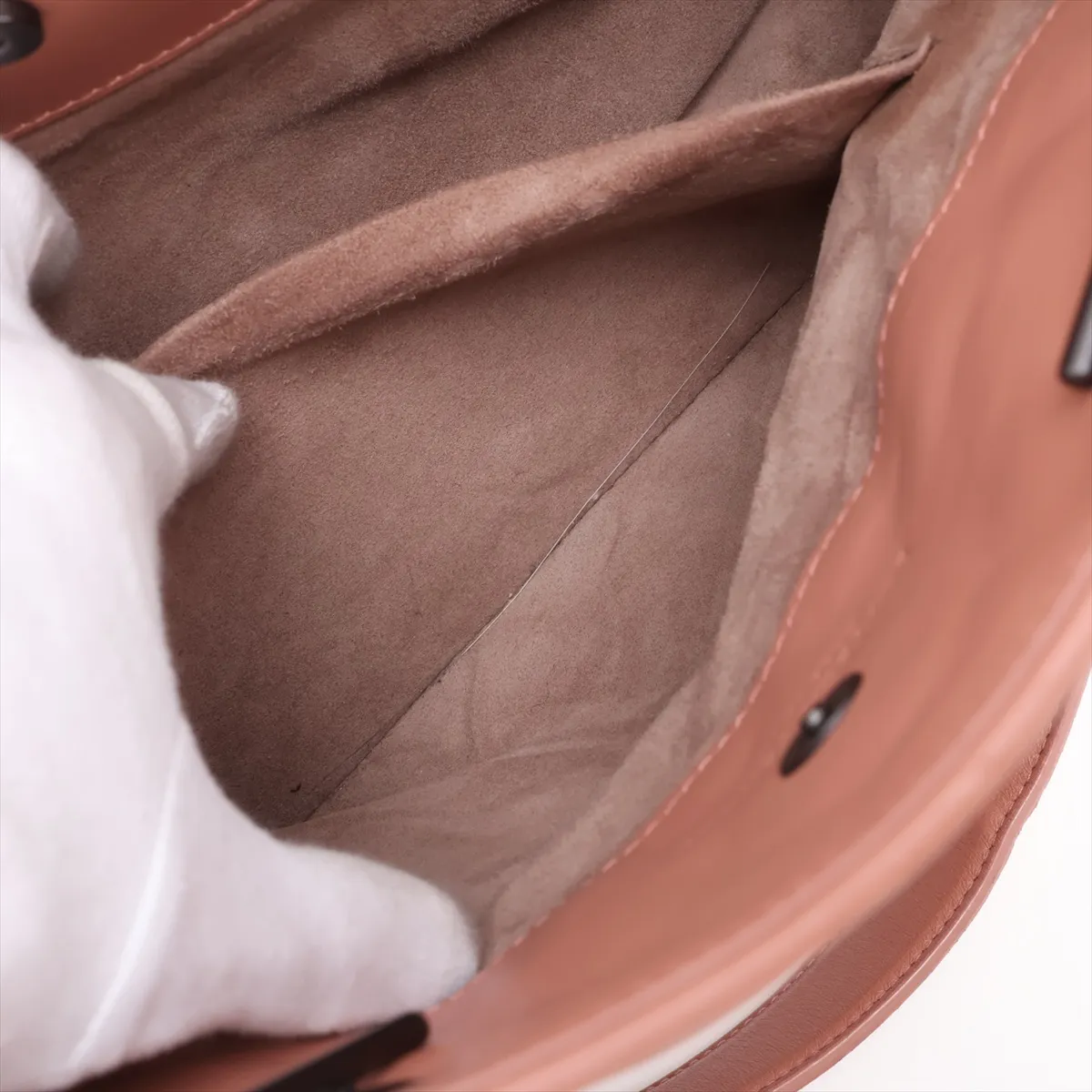 Intrecciato Leather Studded Chain Tote Bag, Beige, with Mirror — view 11
