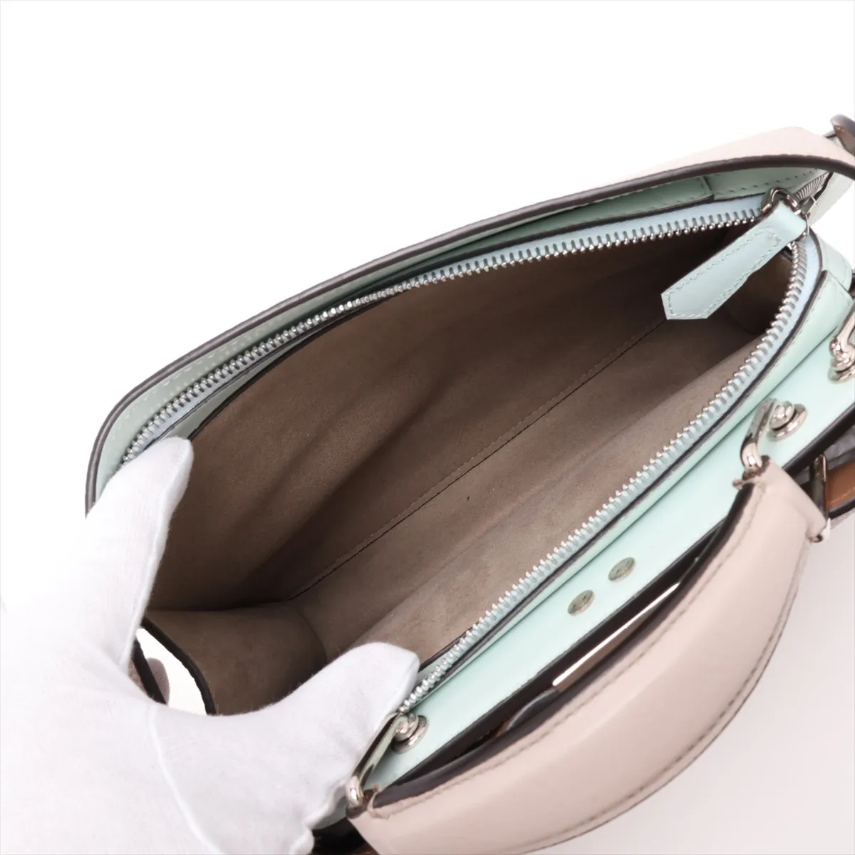 Peekaboo I.U Small Leather 2-Way Handbag, Beige x Green, 7VA530 (Pending Registration) — view 8