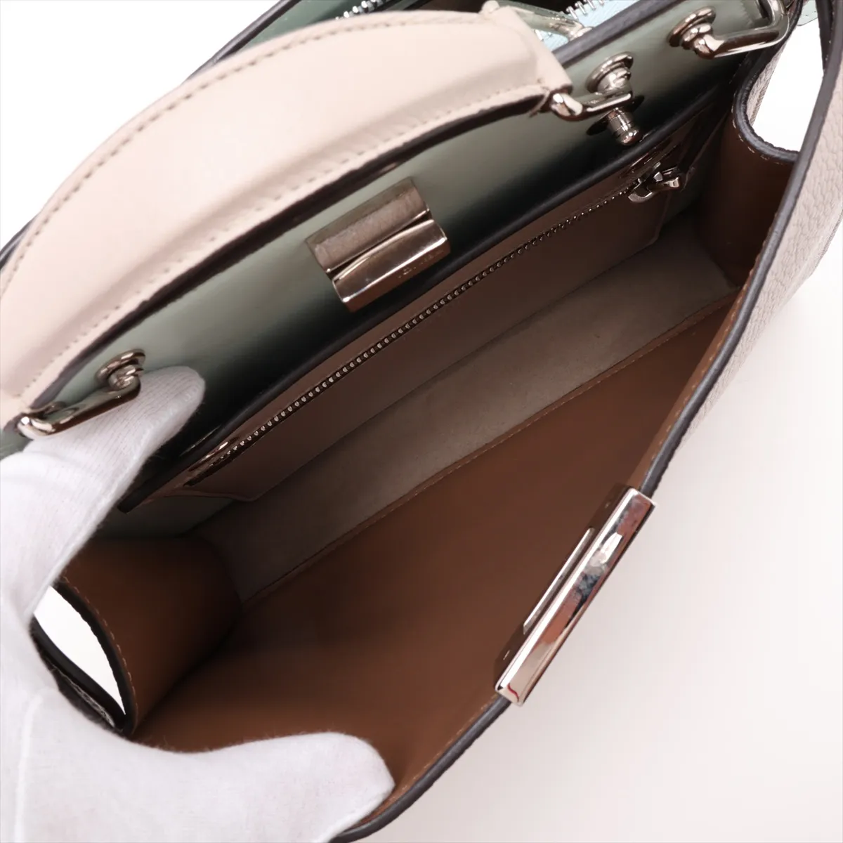 Peekaboo I.U Small Leather 2-Way Handbag, Beige x Green, 7VA530 (Pending Registration) — view 9