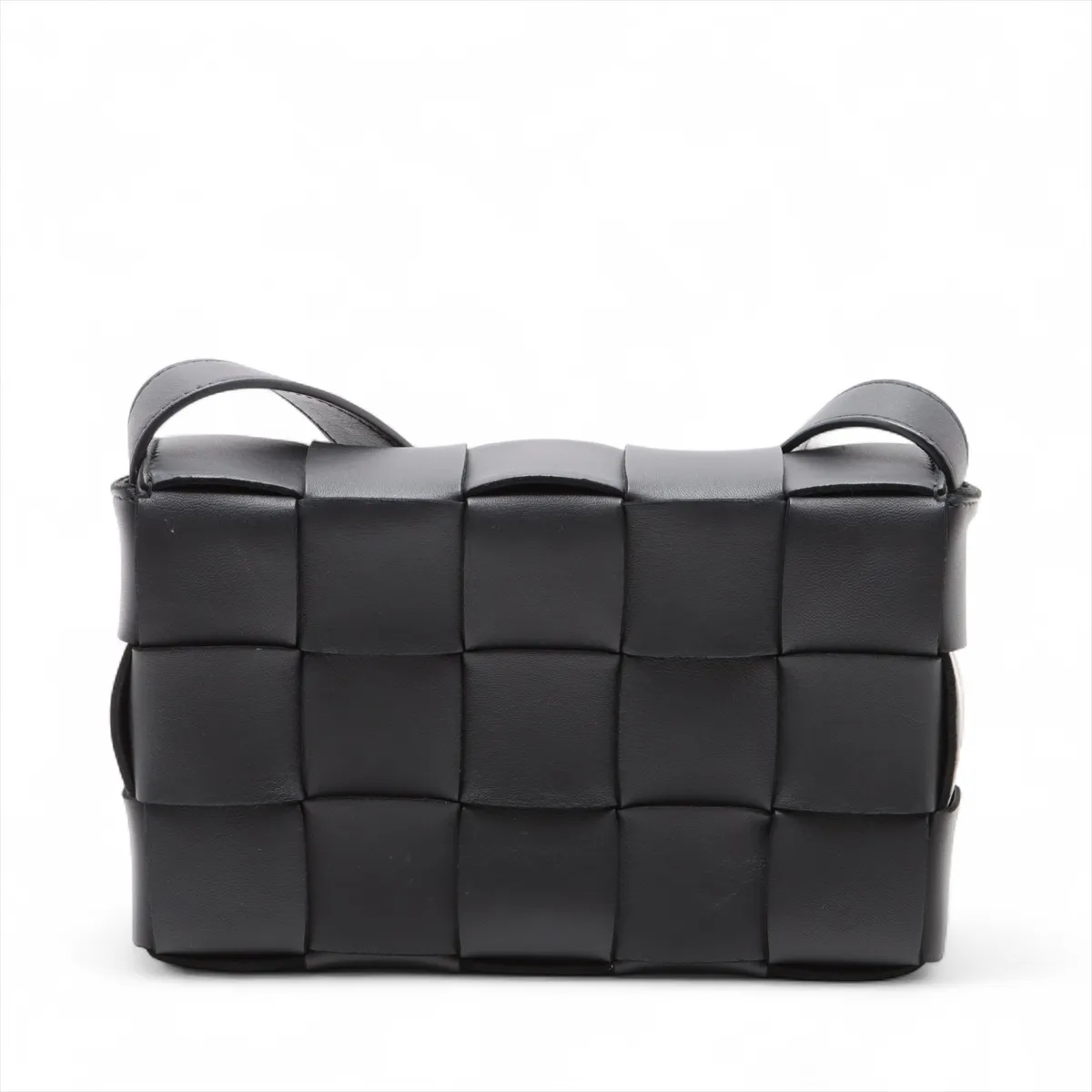 Maxi Intrecciato Cassette Leather Shoulder Bag Black — view 2