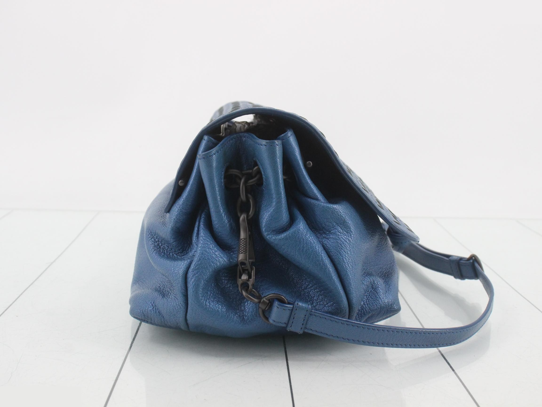 Intrecciato Shoulder Bag, Leather, Blue — view 4