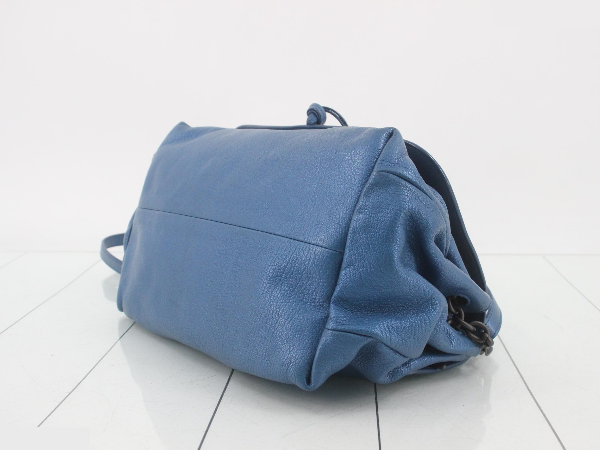 Intrecciato Shoulder Bag, Leather, Blue — view 6