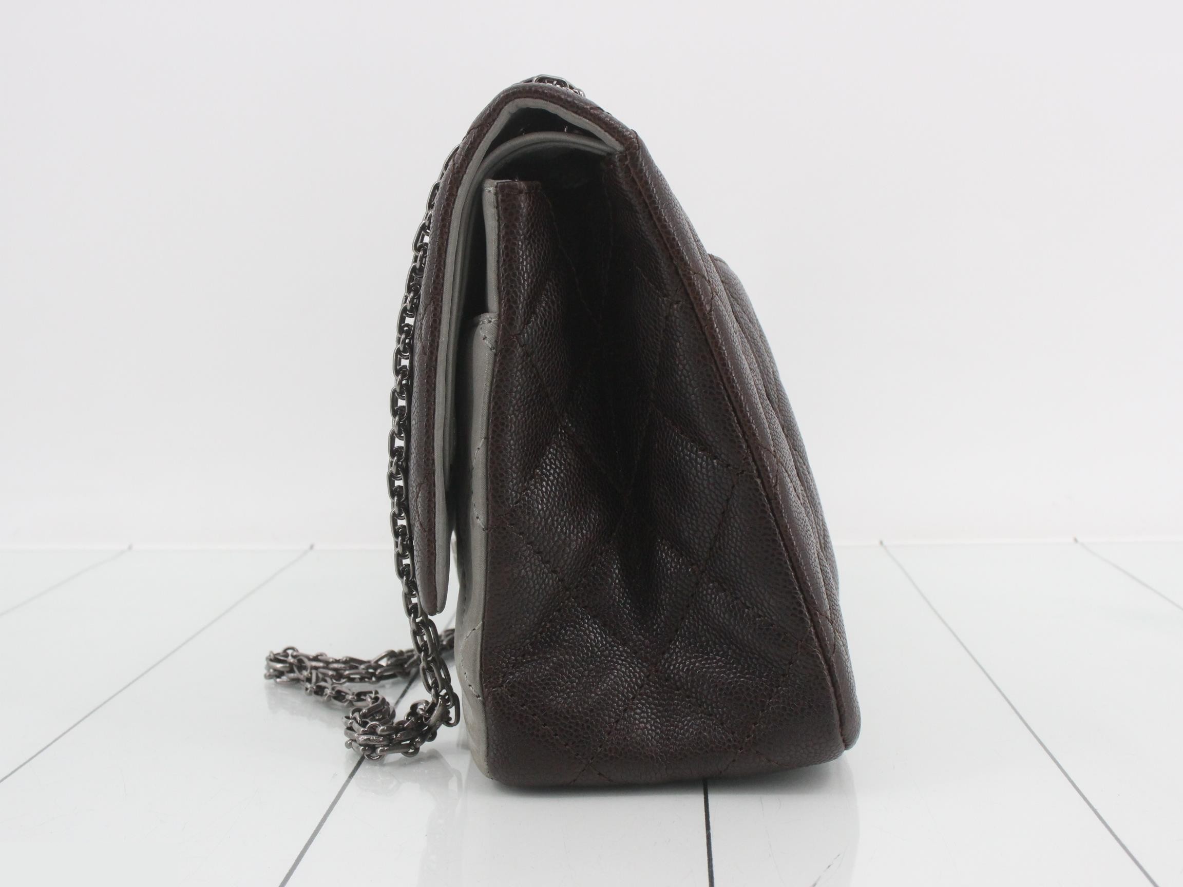Caviar Skin 2.55 Double Flap Chain Bag, Brown x Gray, Item No. 14 — view 3