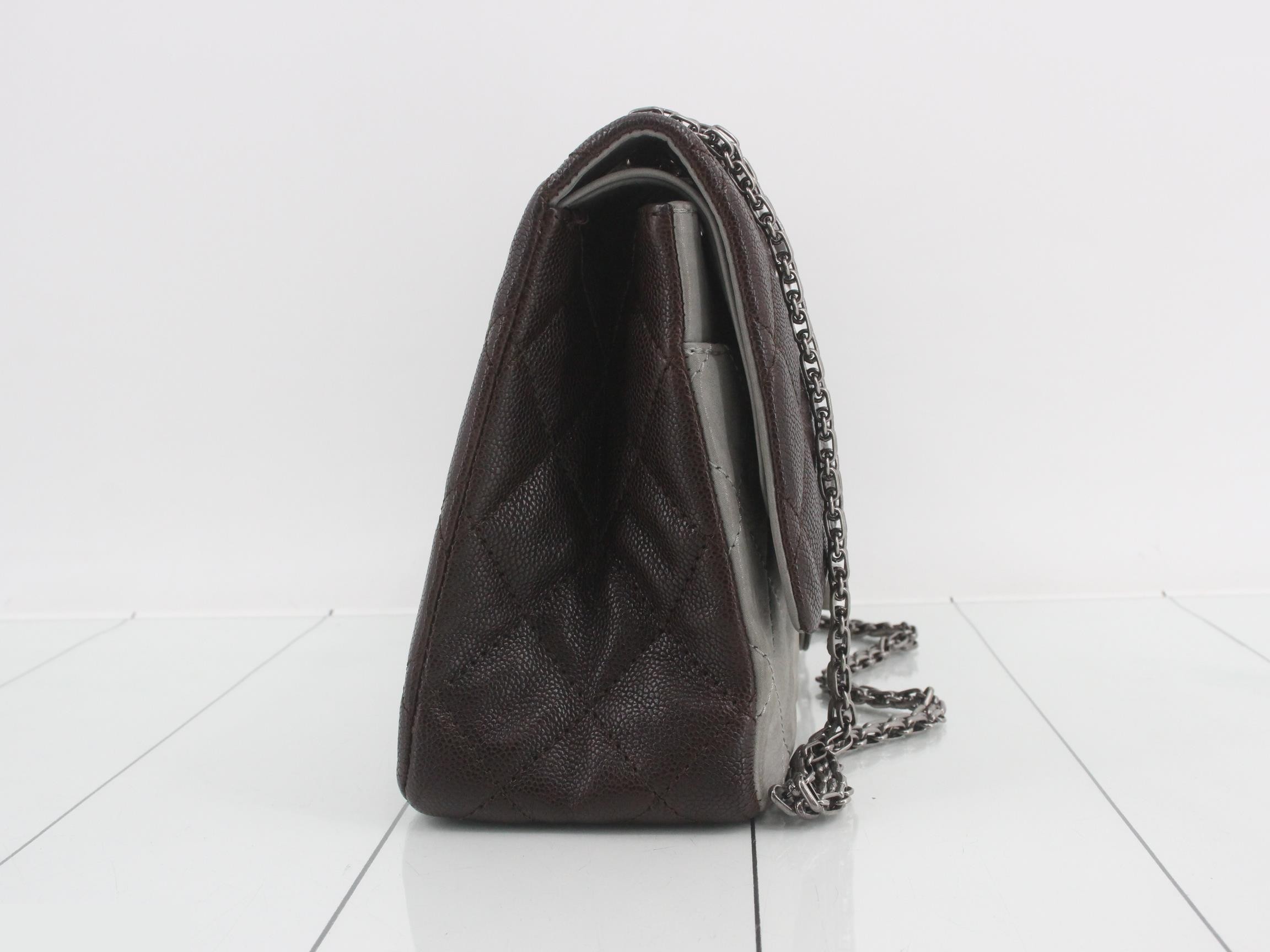 Caviar Skin 2.55 Double Flap Chain Bag, Brown x Gray, Item No. 14 — view 4