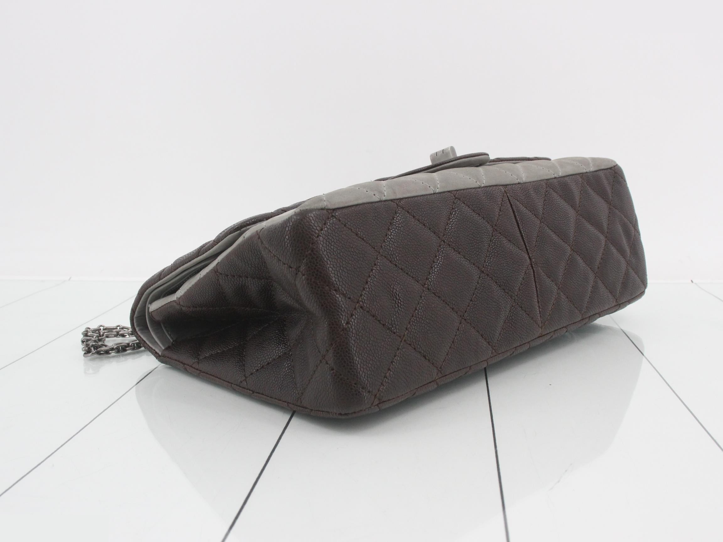 Caviar Skin 2.55 Double Flap Chain Bag, Brown x Gray, Item No. 14 — view 5