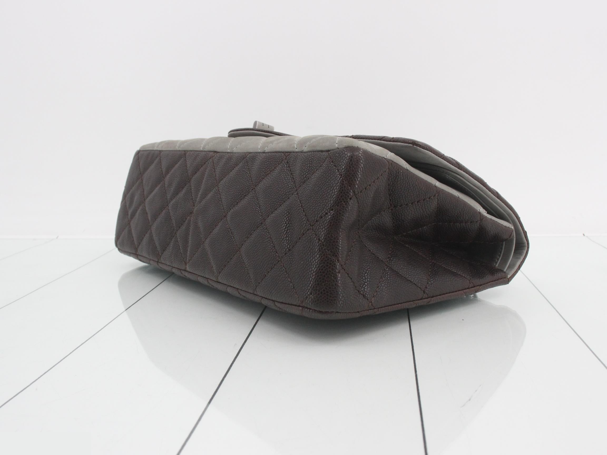Caviar Skin 2.55 Double Flap Chain Bag, Brown x Gray, Item No. 14 — view 6
