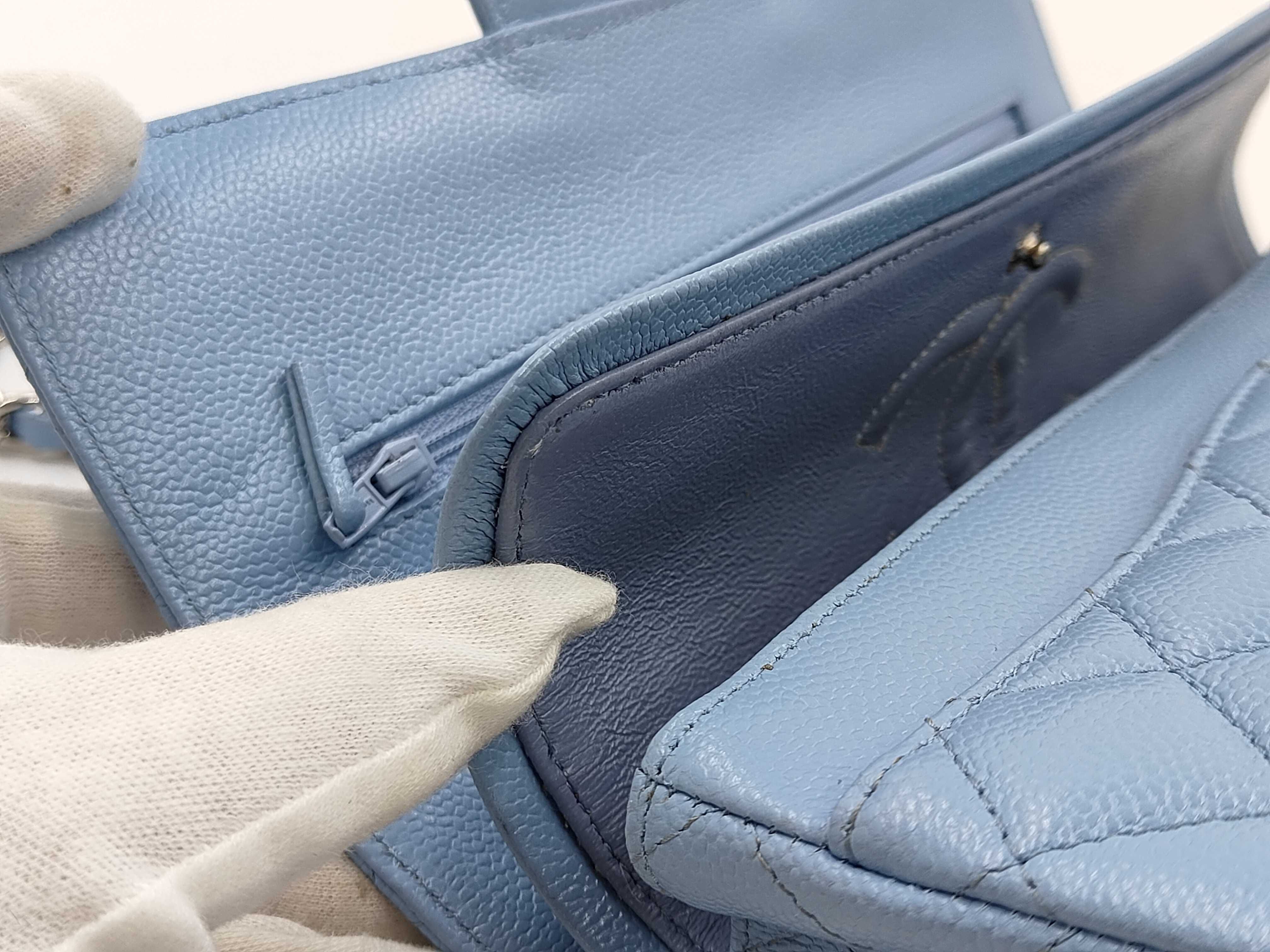 Matelassé 23 Double Flap Chain Shoulder Bag, Caviar Blue — view 6