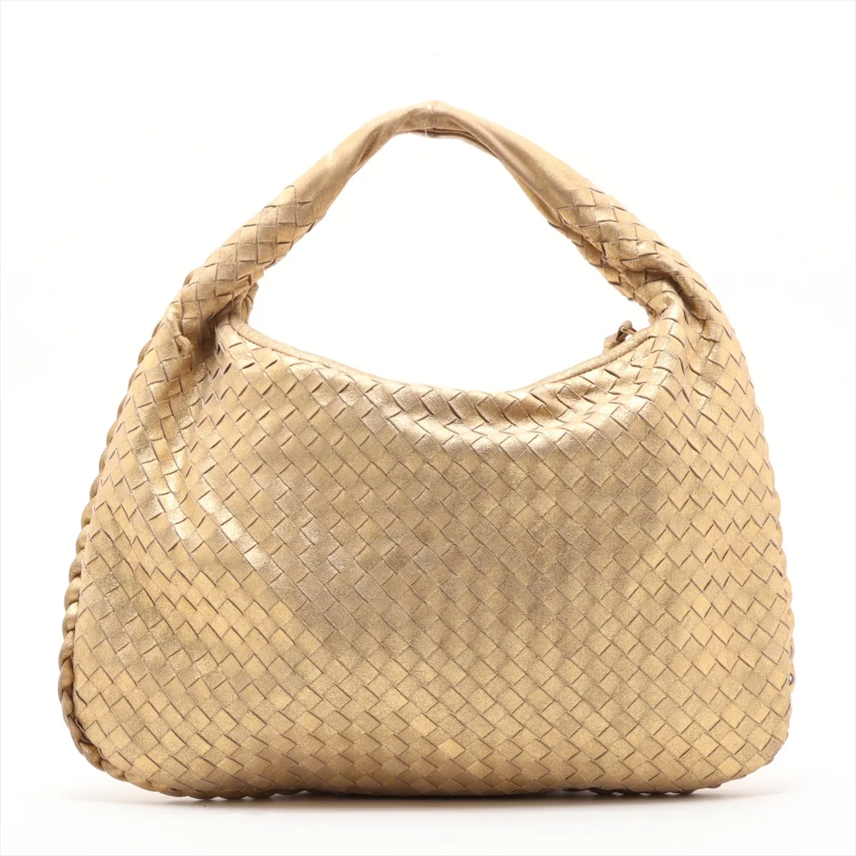 Intrecciato Hobo Leather Shoulder Bag, Gold, 115653 — view 2