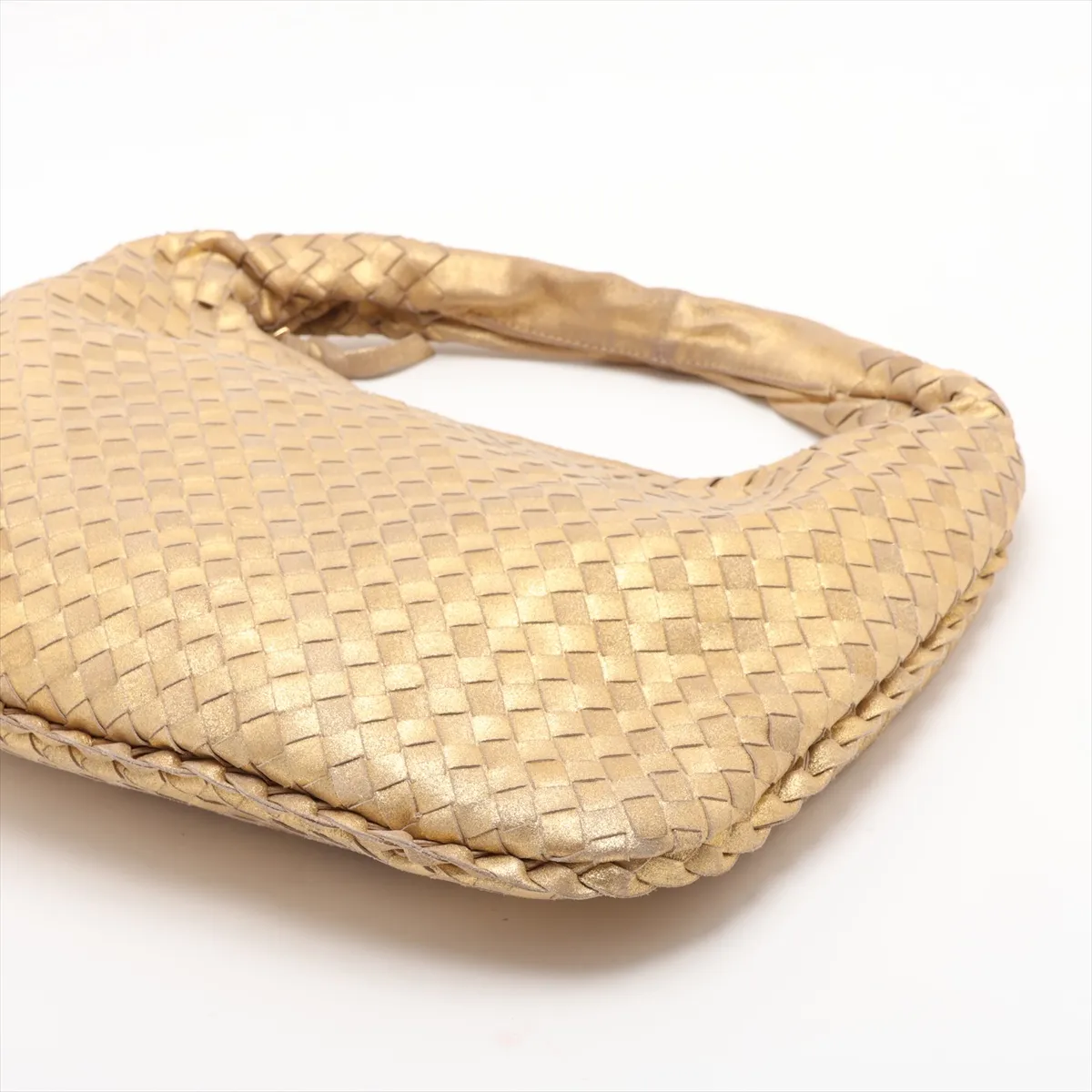 Intrecciato Hobo Leather Shoulder Bag, Gold, 115653 — view 3