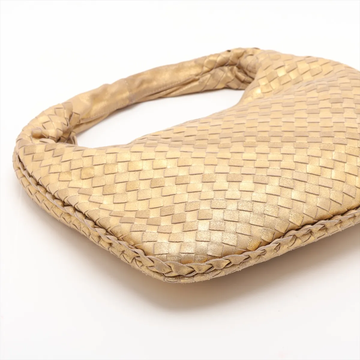 Intrecciato Hobo Leather Shoulder Bag, Gold, 115653 — view 4