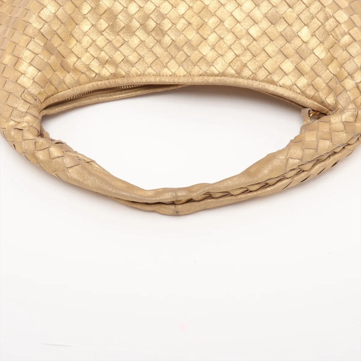 Intrecciato Hobo Leather Shoulder Bag, Gold, 115653 — view 5