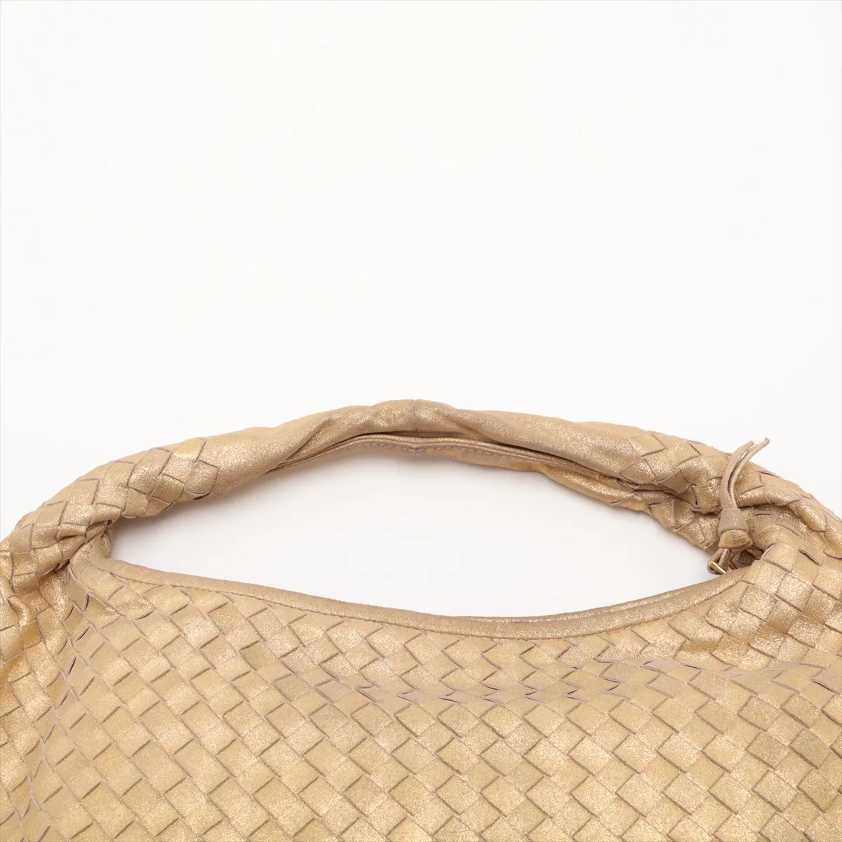 Intrecciato Hobo Leather Shoulder Bag, Gold, 115653 — view 6