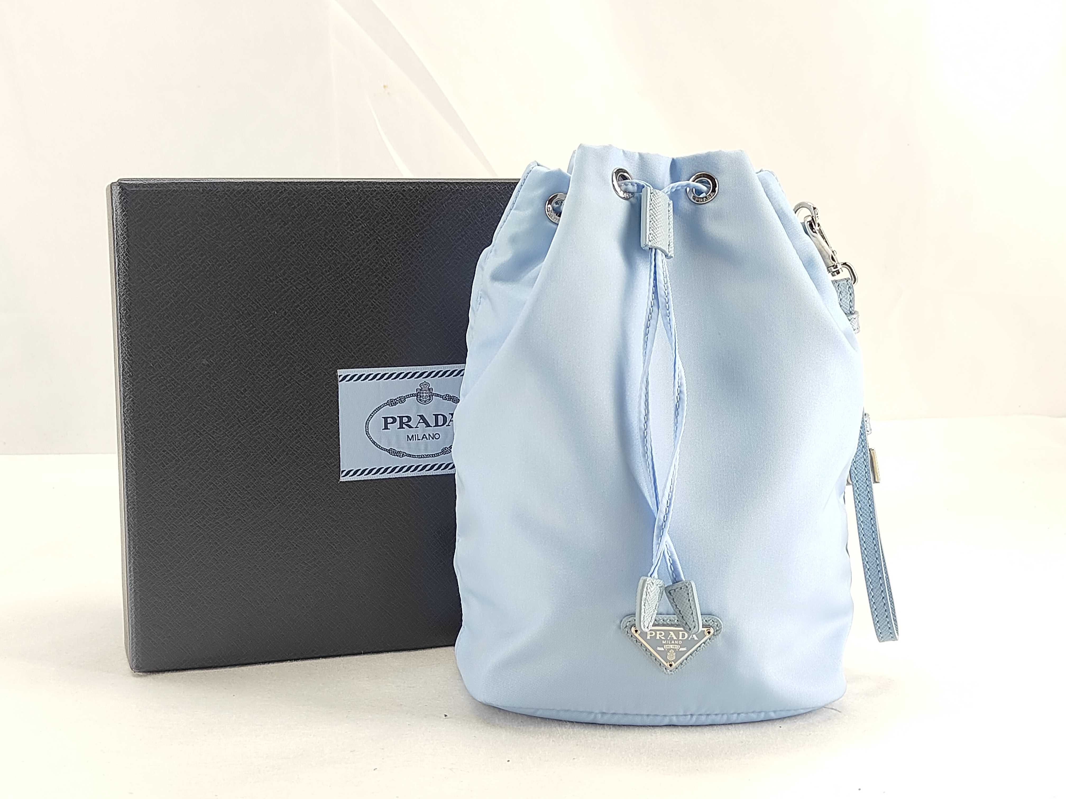 Nylon Prada Vera 1NS369 Nylon x Leather Pouch Blue Pouch
