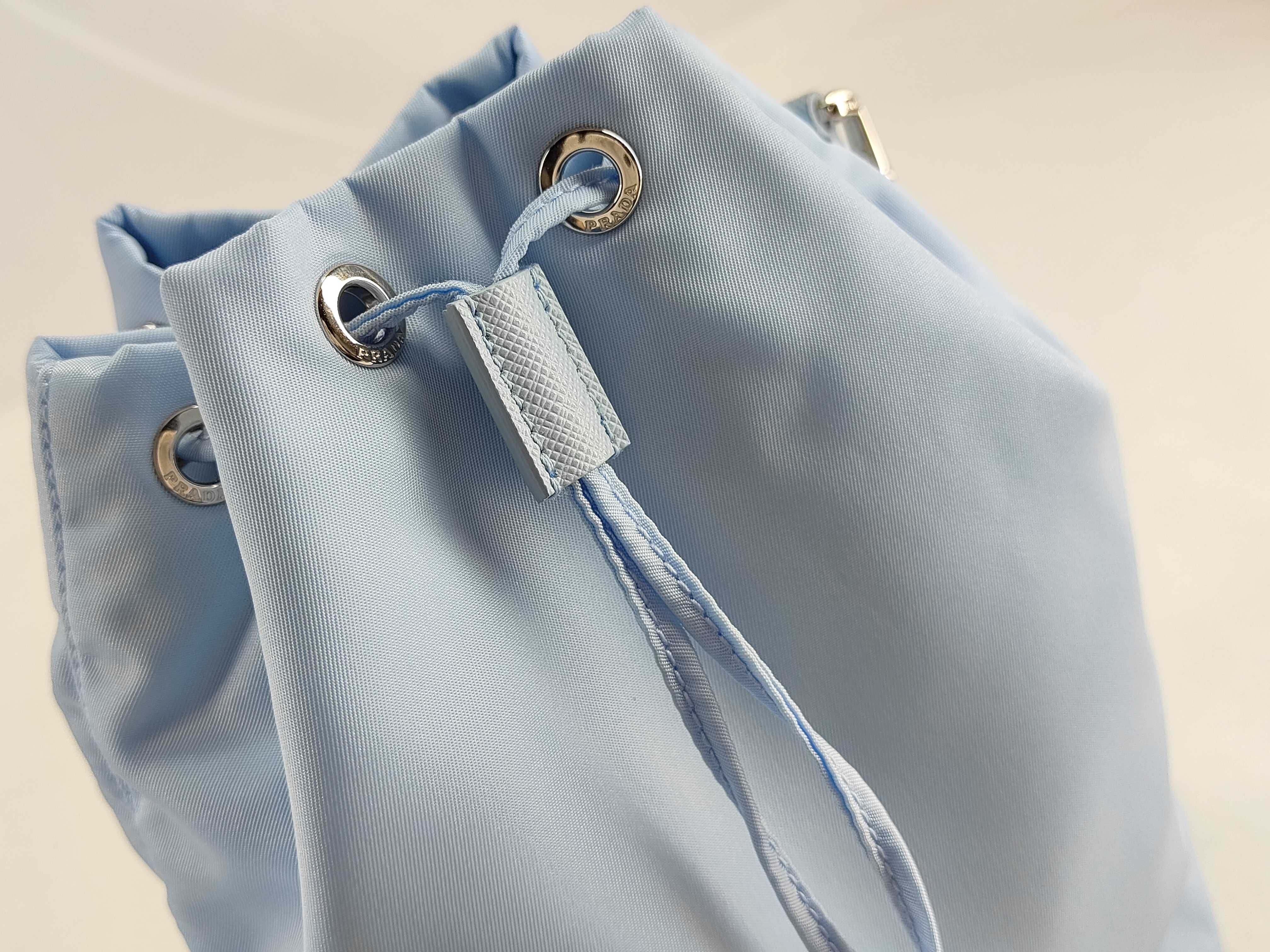 Nylon Prada Vera 1NS369 Nylon x Leather Pouch Blue Pouch — view 7