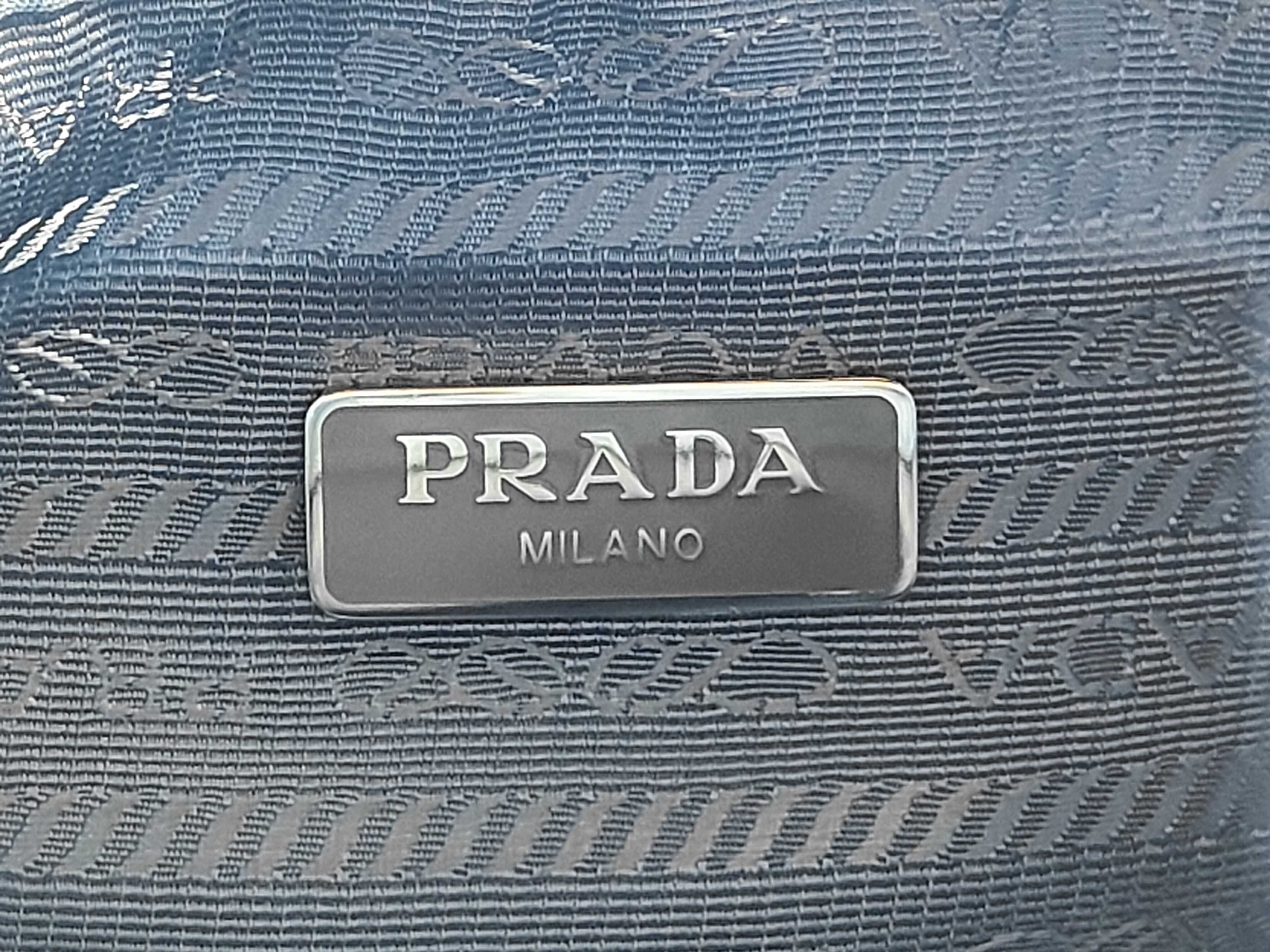Nylon Prada Vera 1NS369 Nylon x Leather Pouch Blue Pouch — view 9