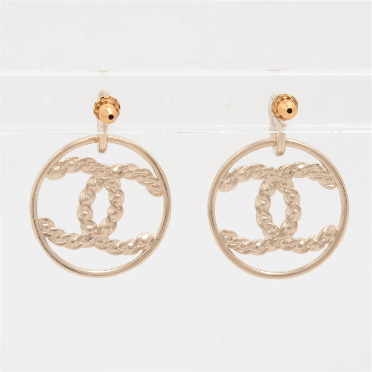 Coco Mark A18A Earrings (Pair) GP x Rhinestone Gold. Shows signs of wear, — view 2