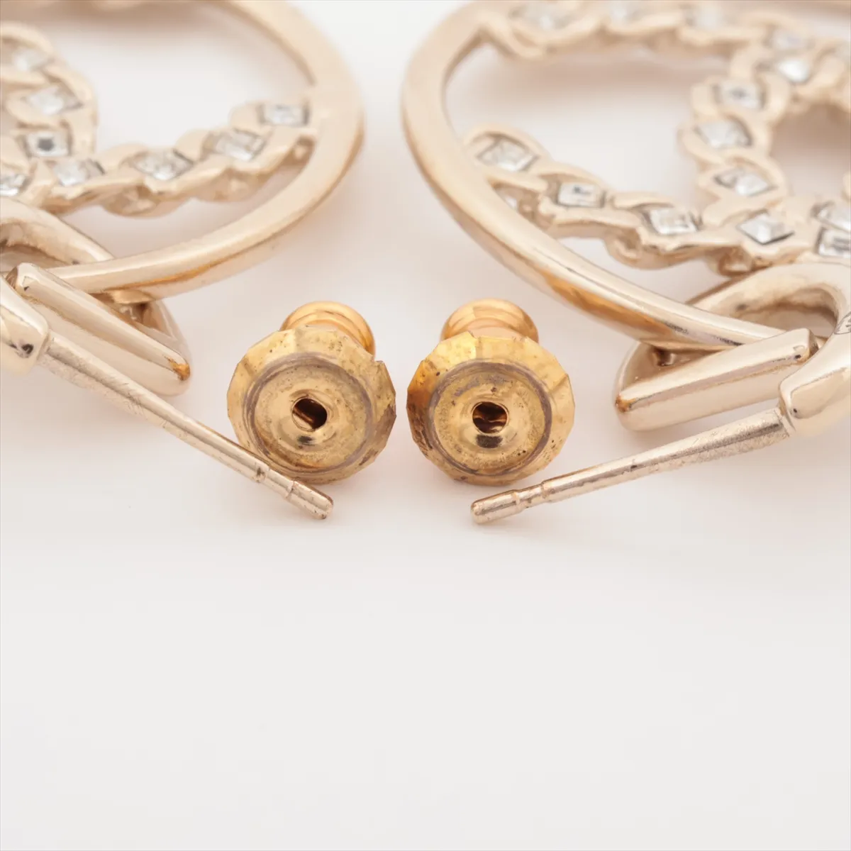 Coco Mark A18A Earrings (Pair) GP x Rhinestone Gold. Shows signs of wear, — view 4