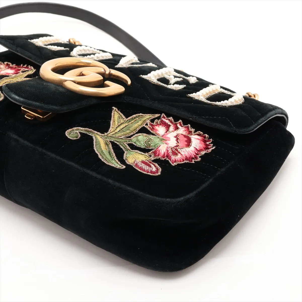 GG Marmont 443496 Velvet Chain Shoulder Bag, Black — view 3