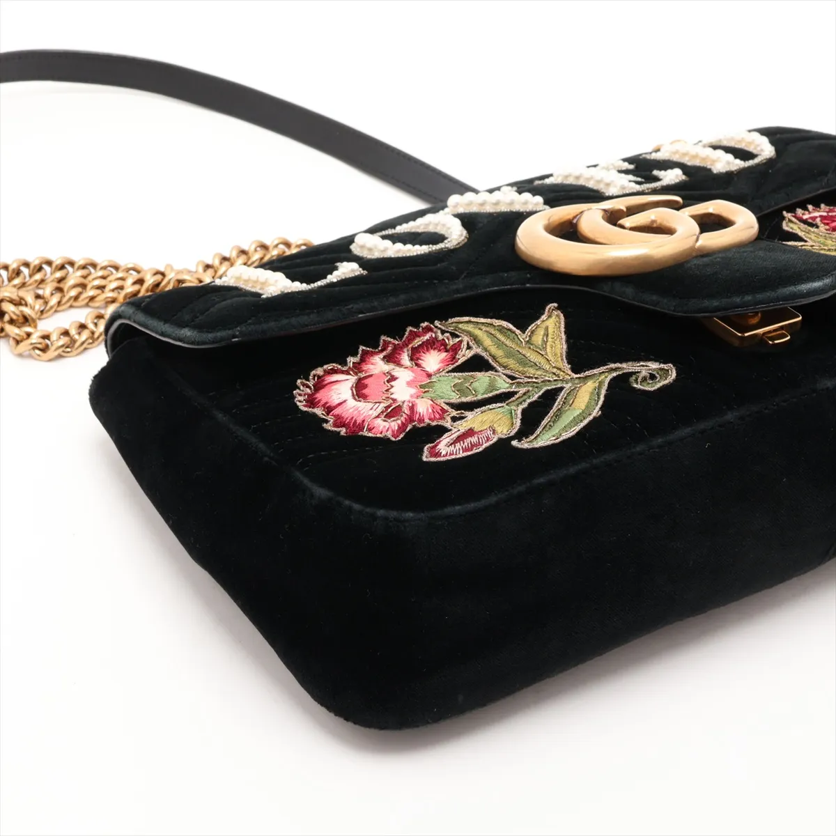 GG Marmont 443496 Velvet Chain Shoulder Bag, Black — view 4