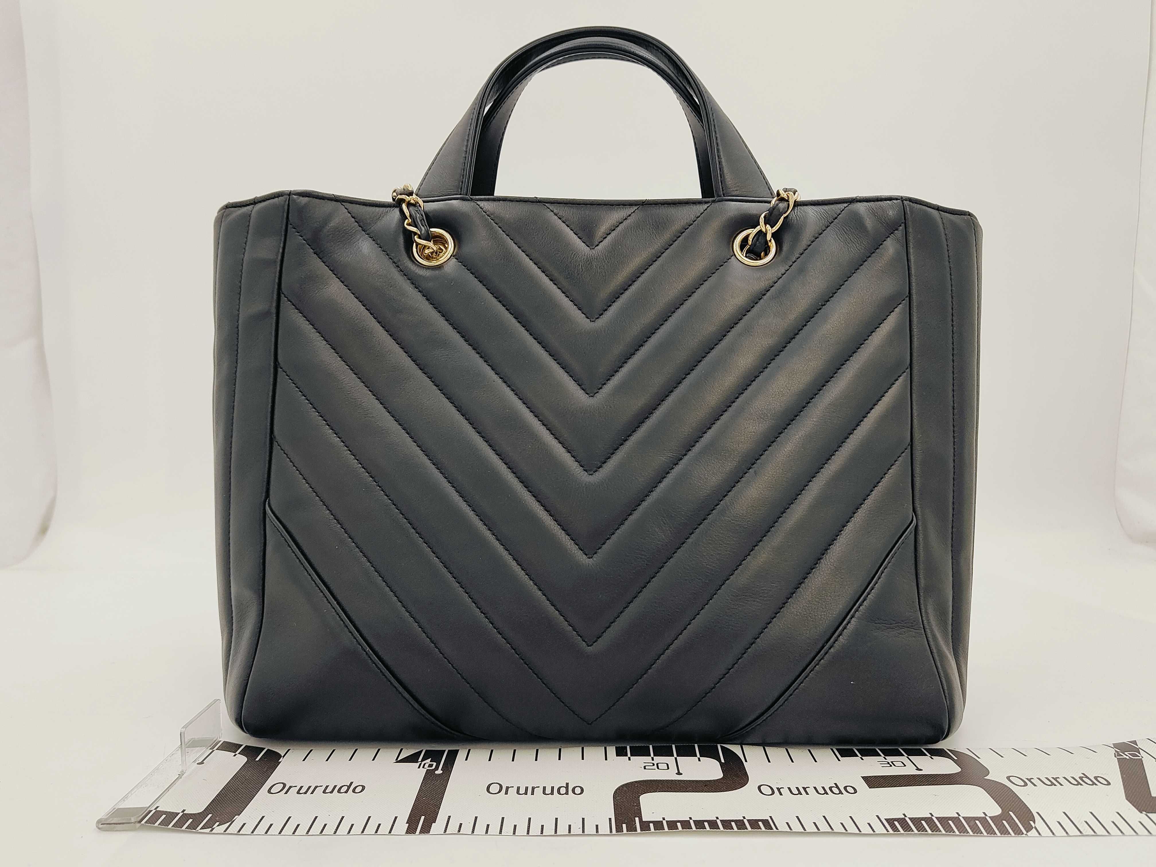 Black Tote Bag with Gold Hardware, V-shaped Quilting, Item No. 24 — view 2