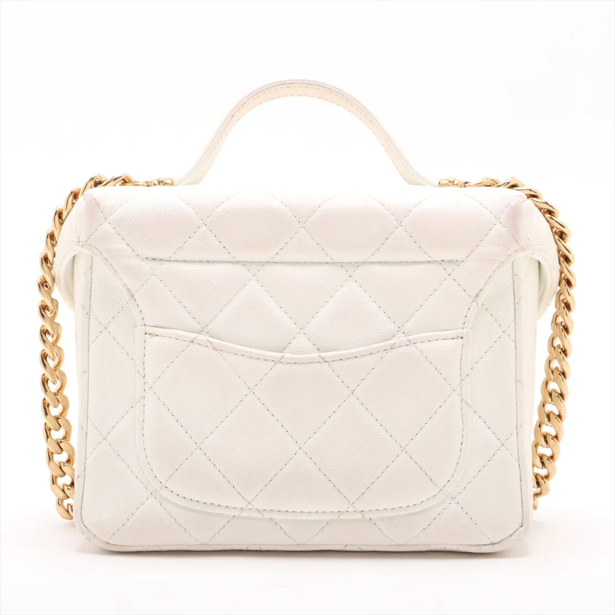 Matelasse caviar skin vanity bag white gold hardware EEJ25K75 random plate — view 2