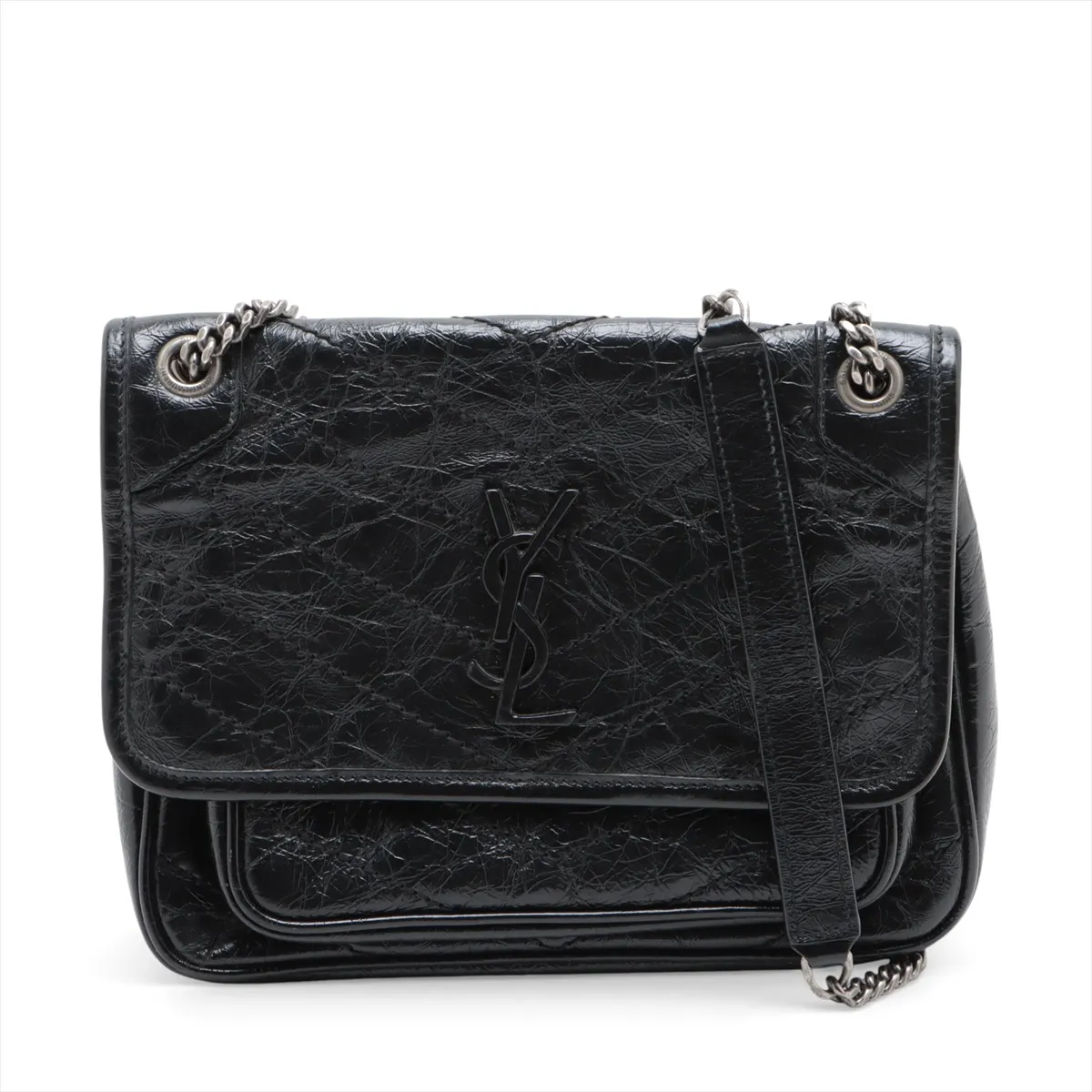 Niki Baby Leather Chain Shoulder Bag, Black 633160