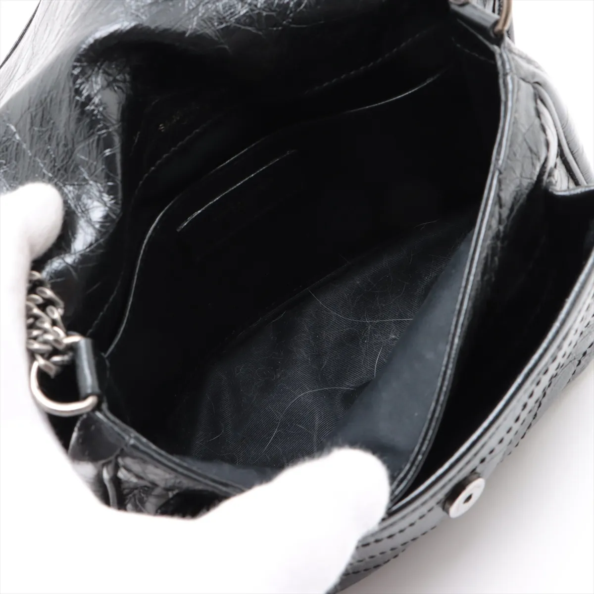 Niki Baby Leather Chain Shoulder Bag, Black 633160 — view 7