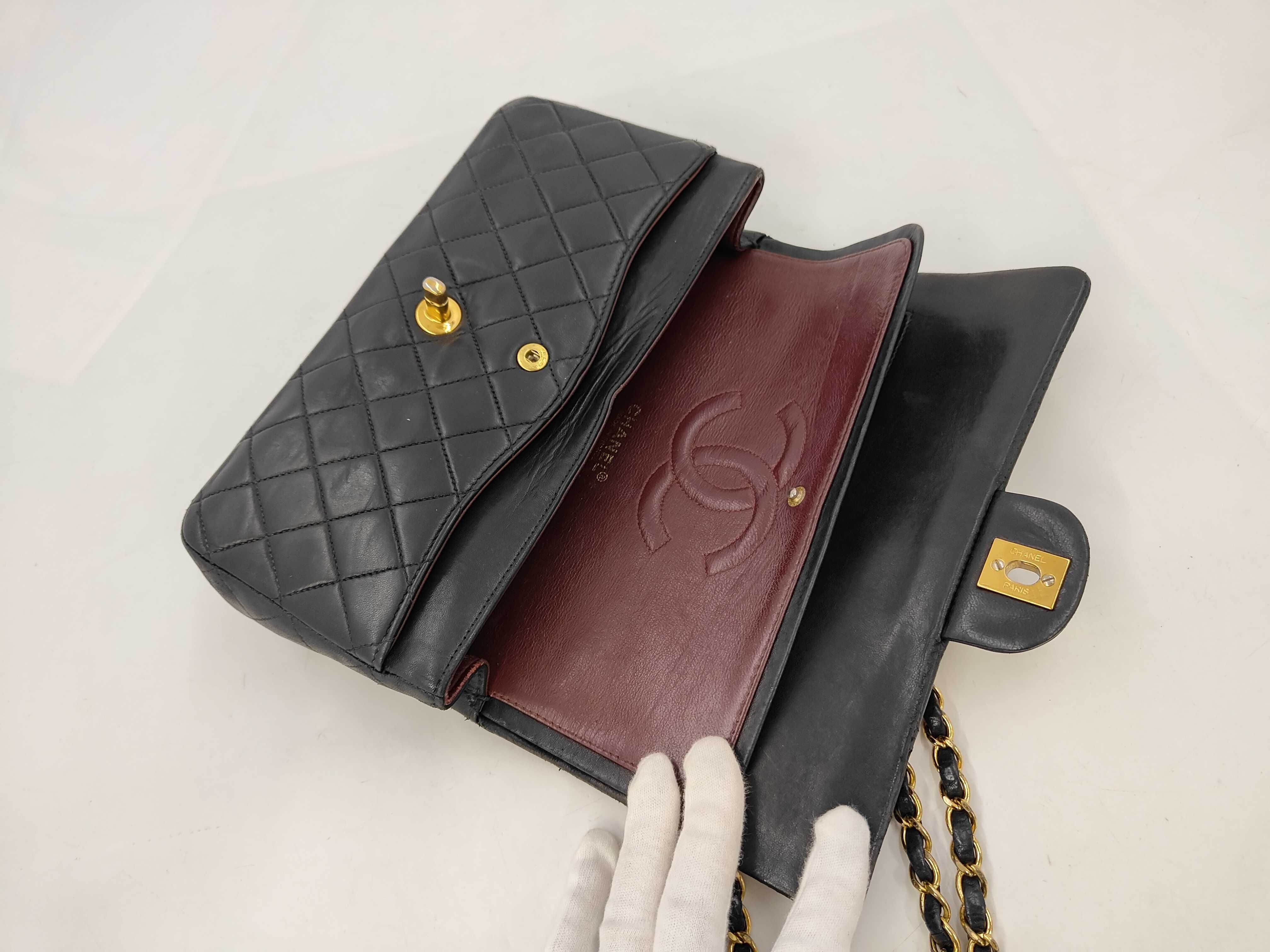Matelassé Double Flap 25 Lambskin Leather Bag with Gold Hardware, Black, Serial Number 6, Chain Shoulder Bag — view 8