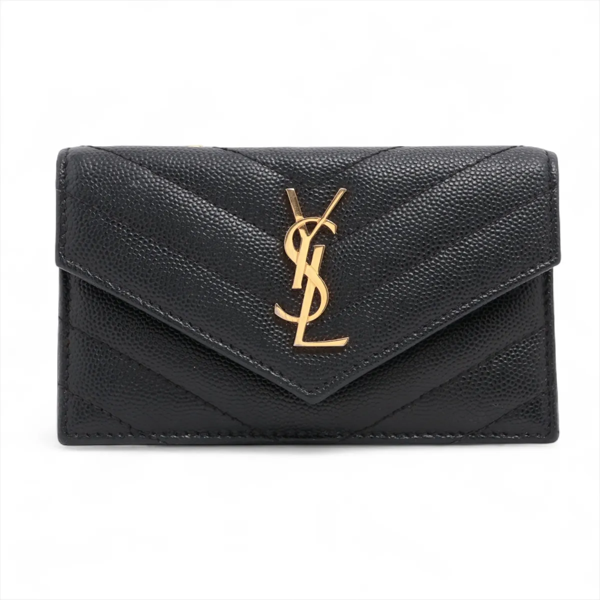 V-stitch YSL logo 612808 Leather Coin Case Black