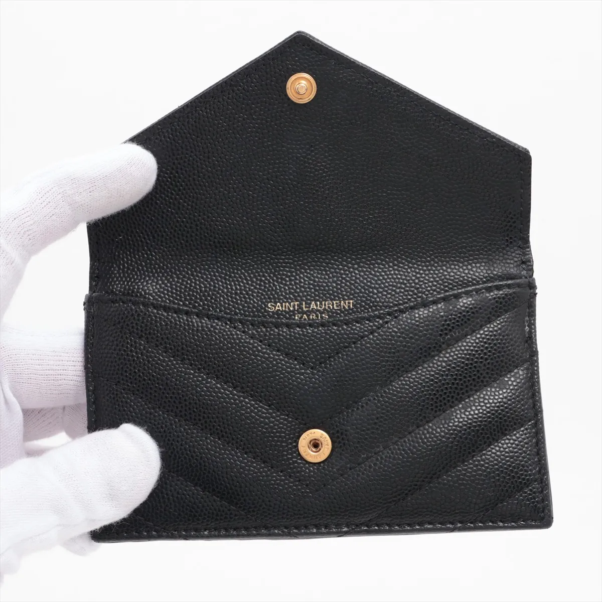 V-stitch YSL logo 612808 Leather Coin Case Black — view 3