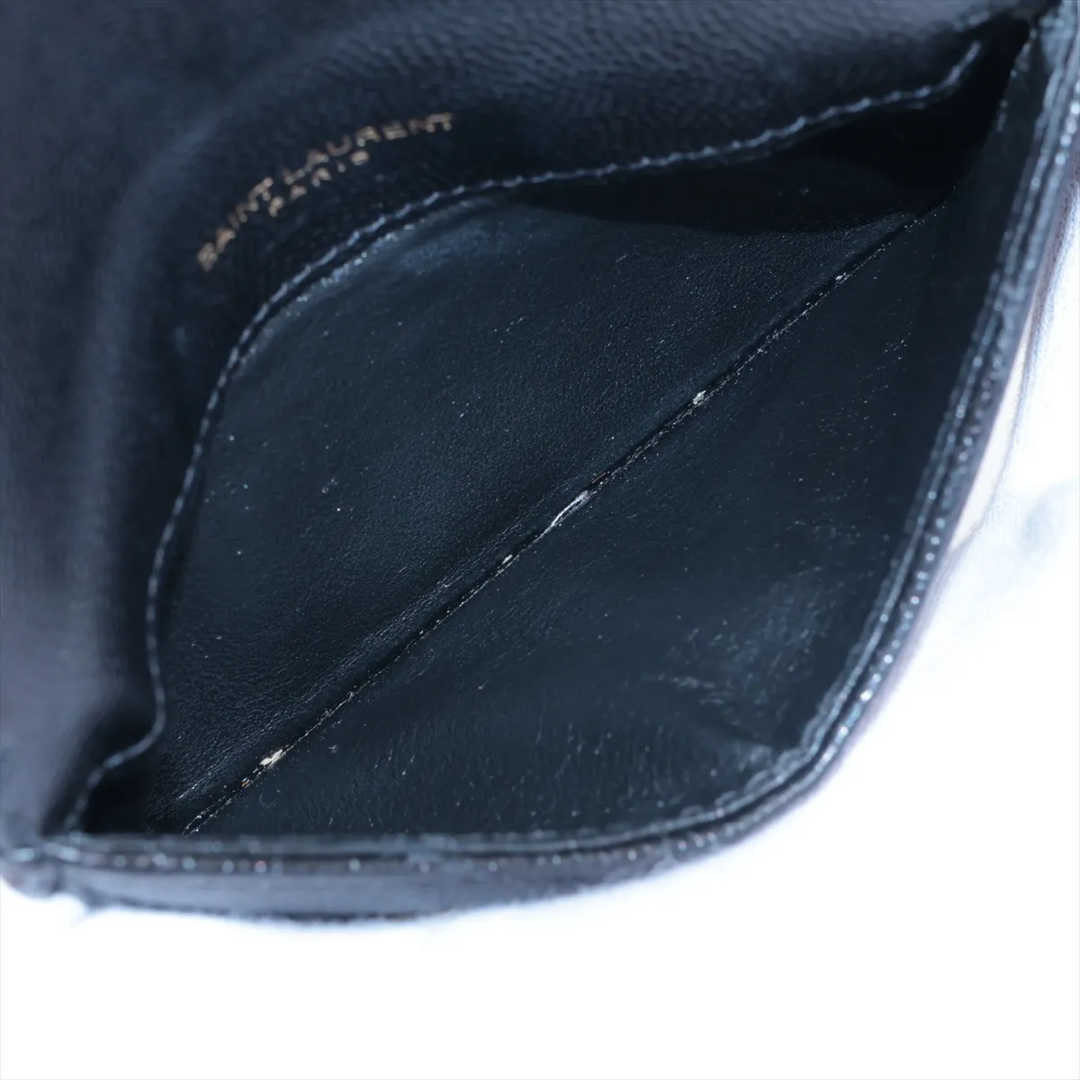 V-stitch YSL logo 612808 Leather Coin Case Black — view 4