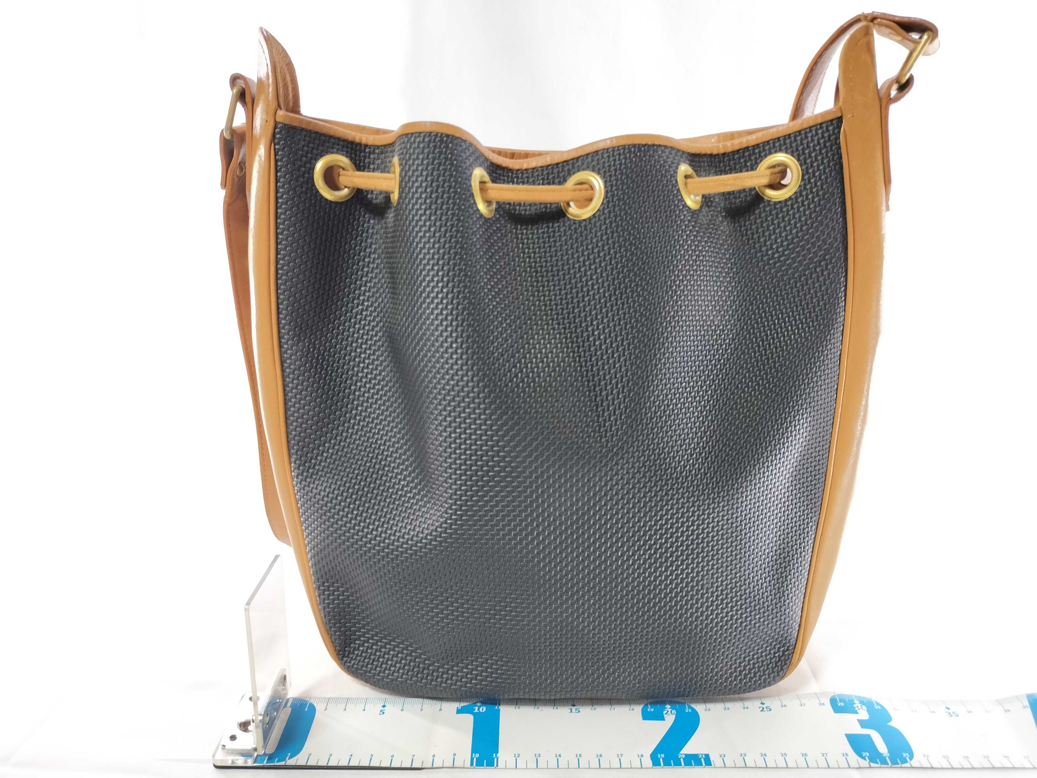 Canvas x Leather Black x Light Brown Drawstring Shoulder Bag — view 2