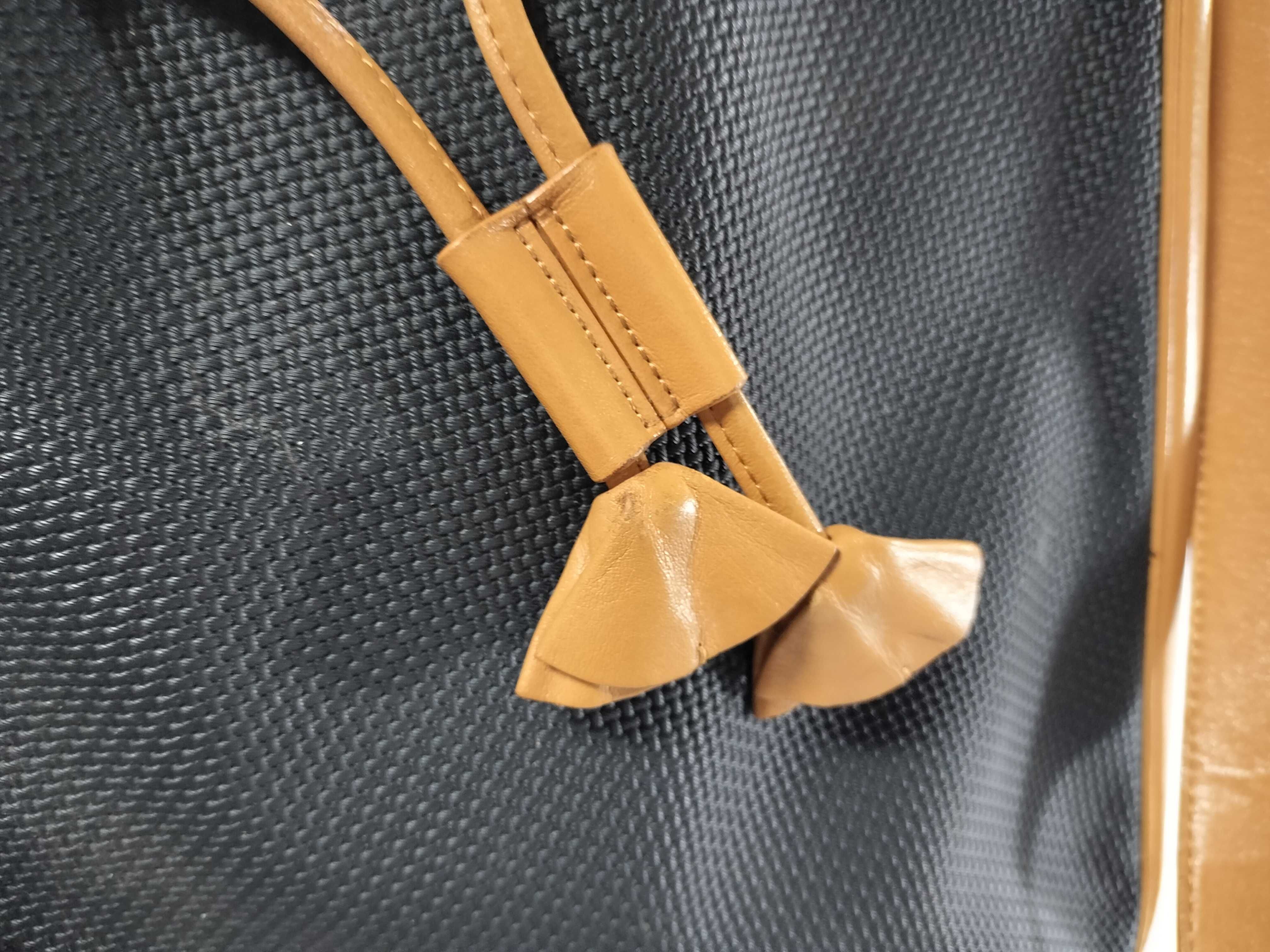 Canvas x Leather Black x Light Brown Drawstring Shoulder Bag — view 13